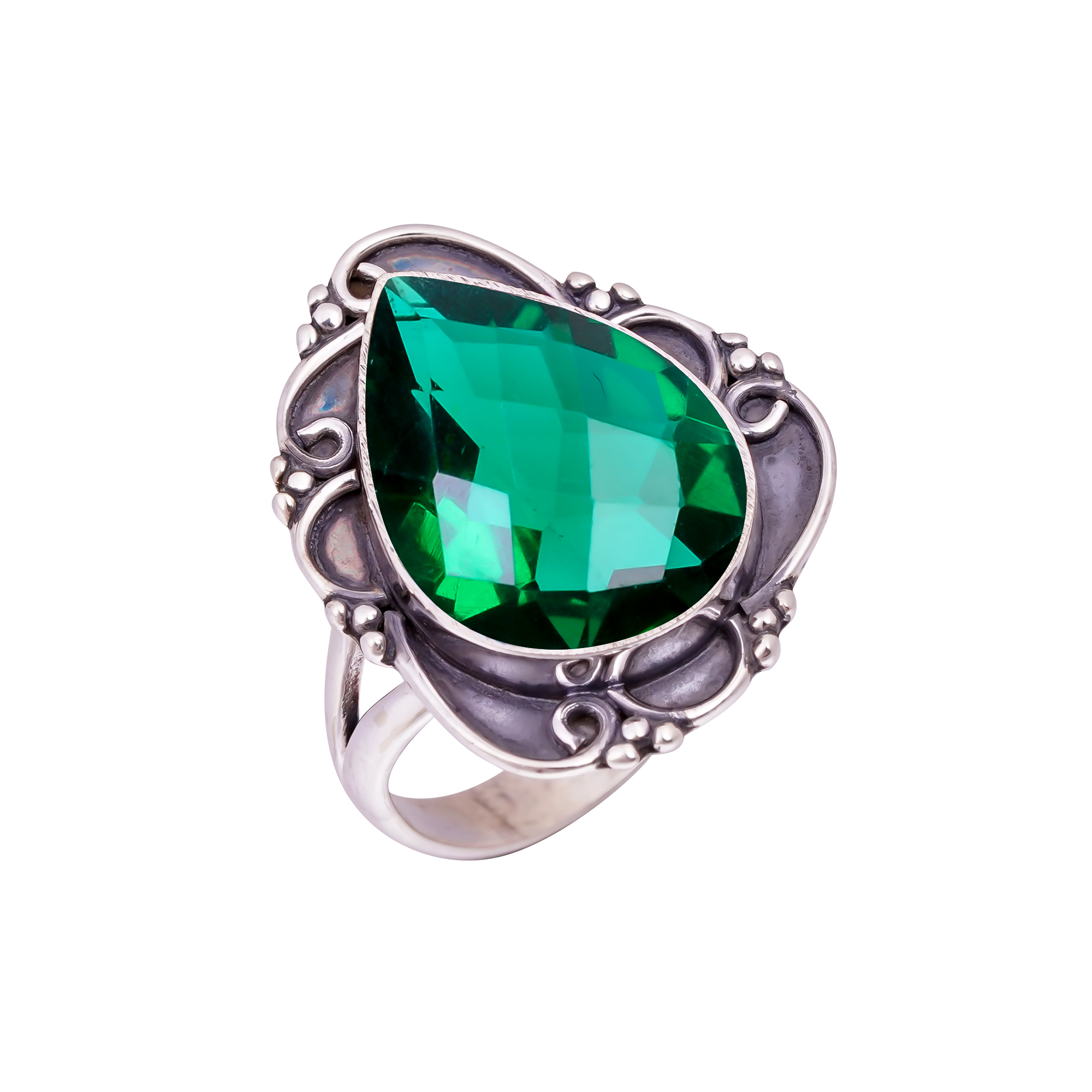 Chrome Diopside - Simulated Gemstone 925 Sterling Silver Ring