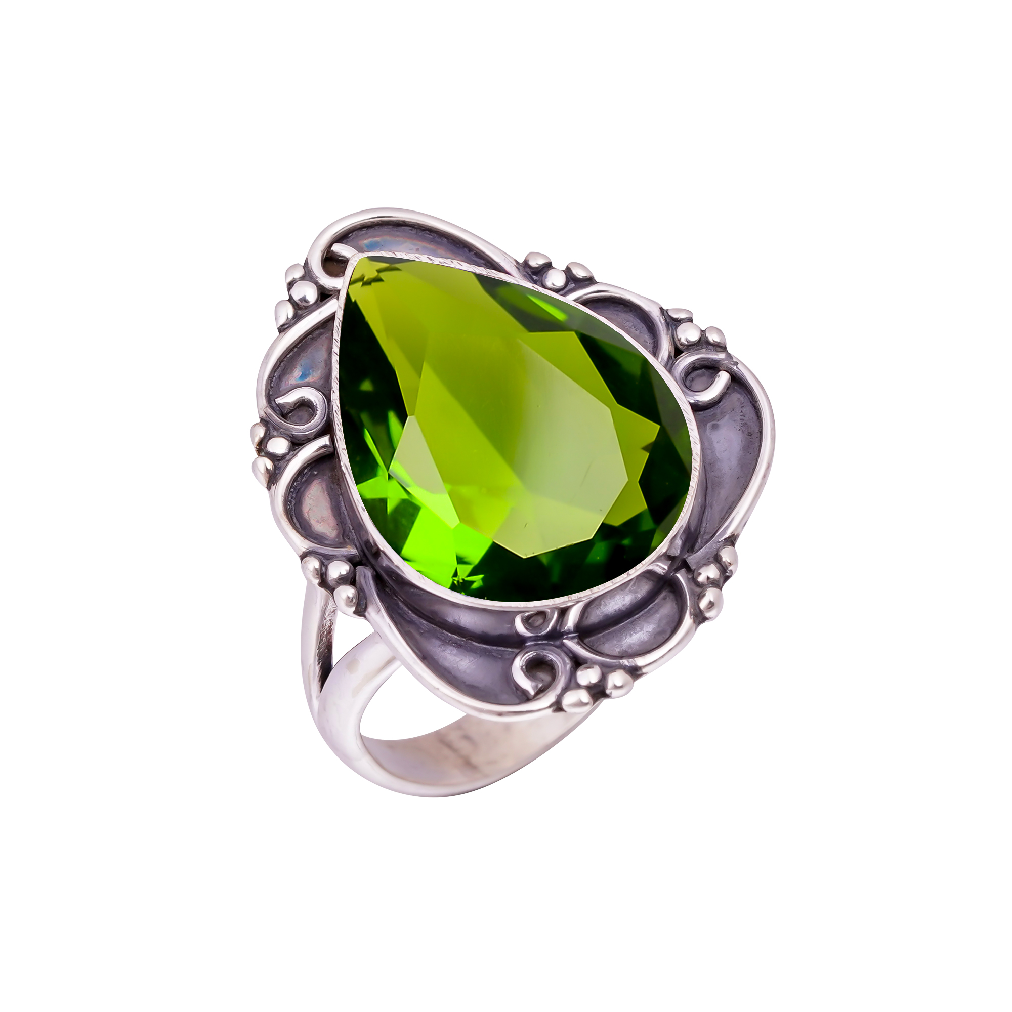 Peridot - Simulated Gemstone 925 Sterling Silver Ring