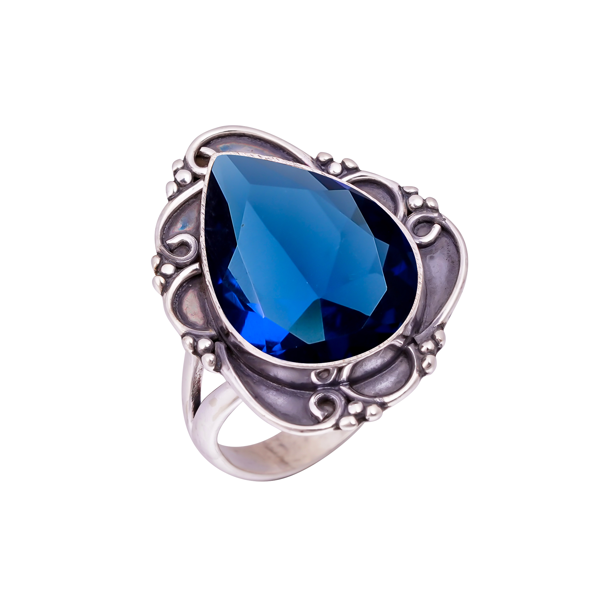 Blue Sapphire - Simulated Gemstone 925 Sterling Silver Ring