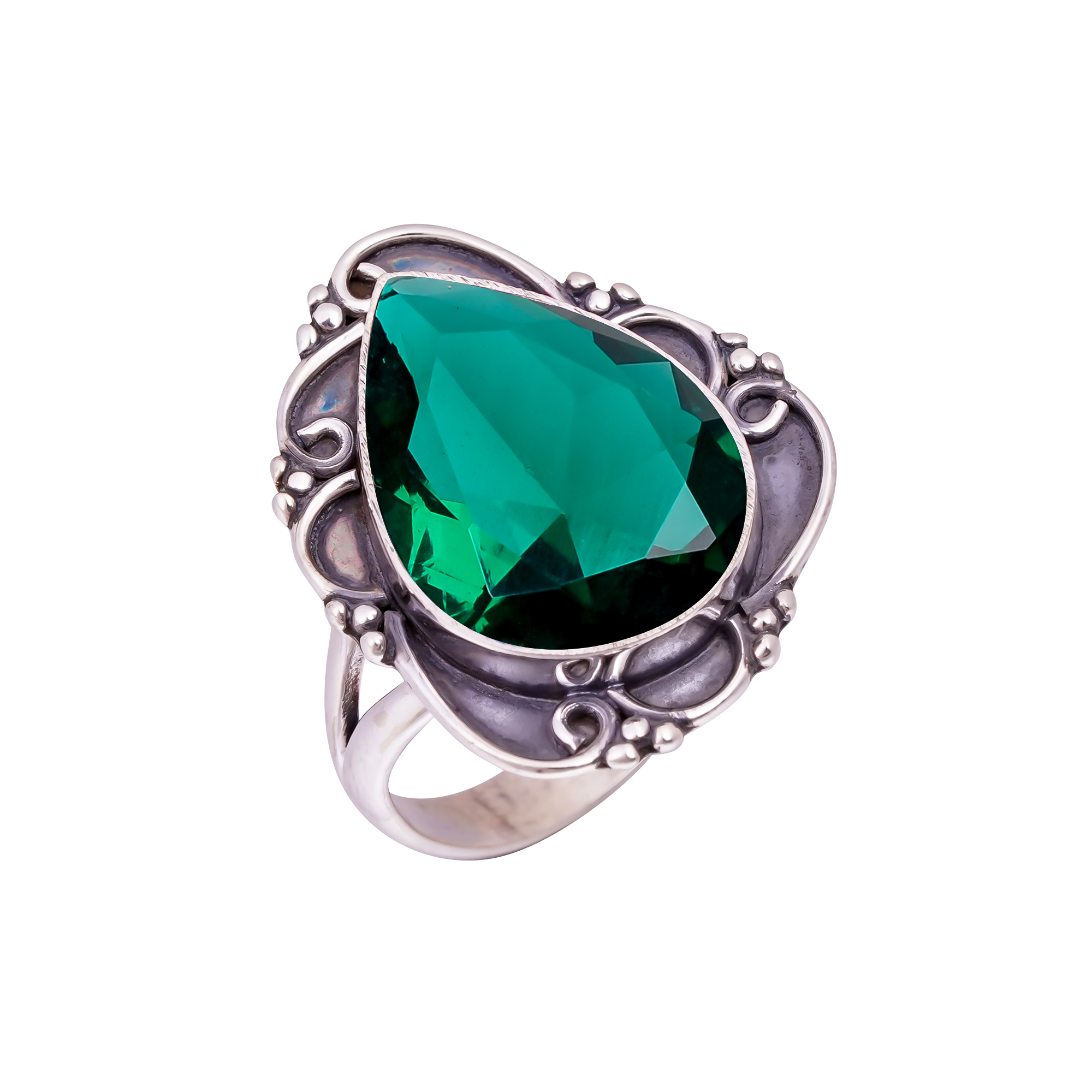 Emerald Simulated Gemstone 925 Sterling Silver Ring