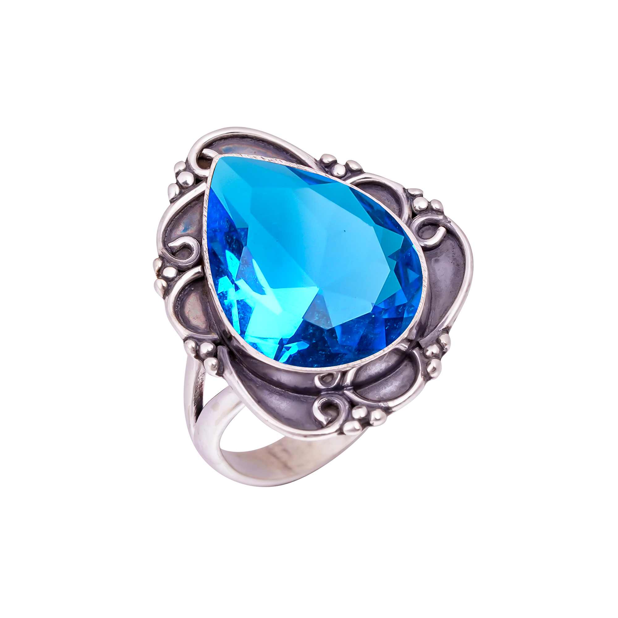 London Blue Topaz - Simulated Gemstone 925 Sterling Silver Ring