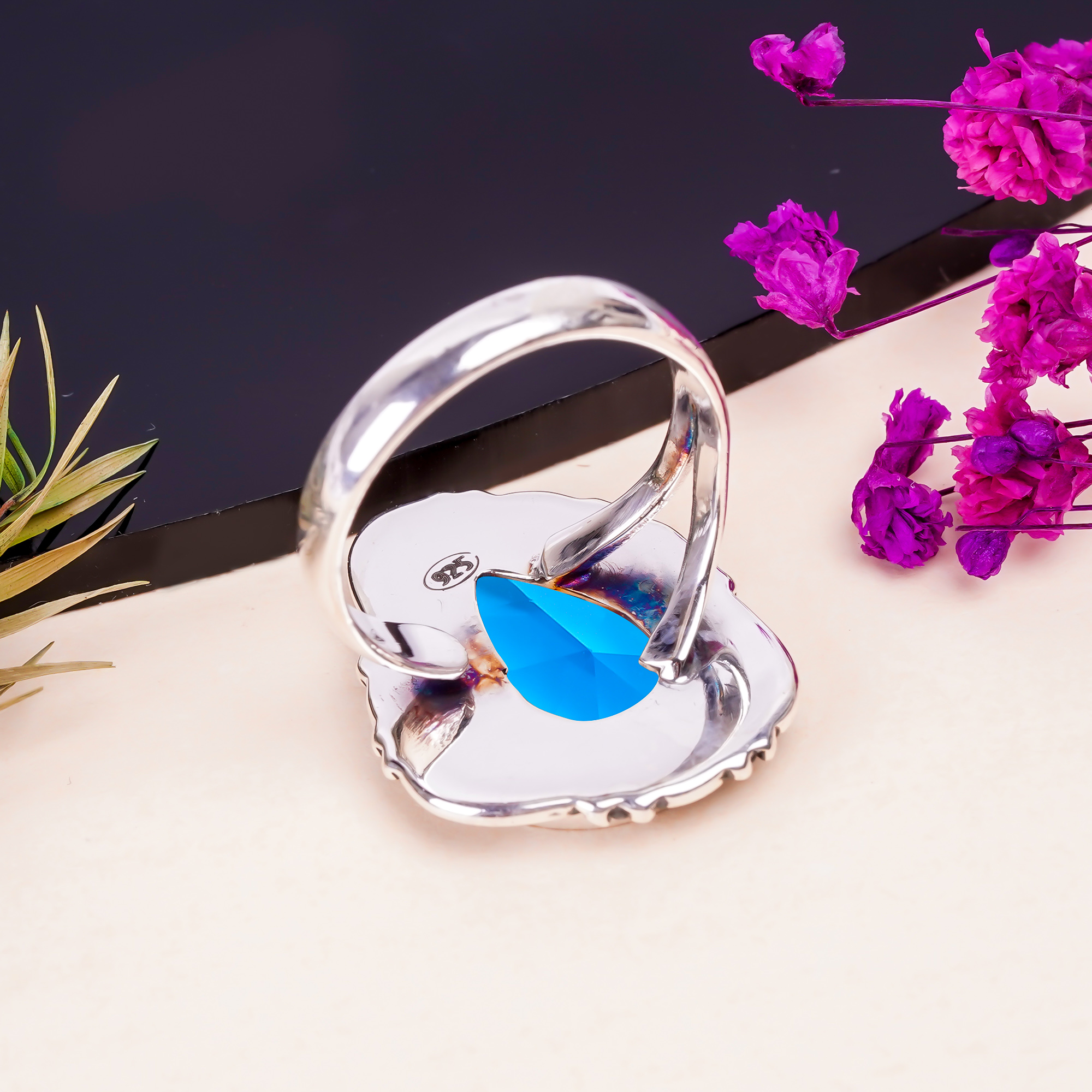 London Blue Topaz - Simulated Gemstone 925 Sterling Silver Ring