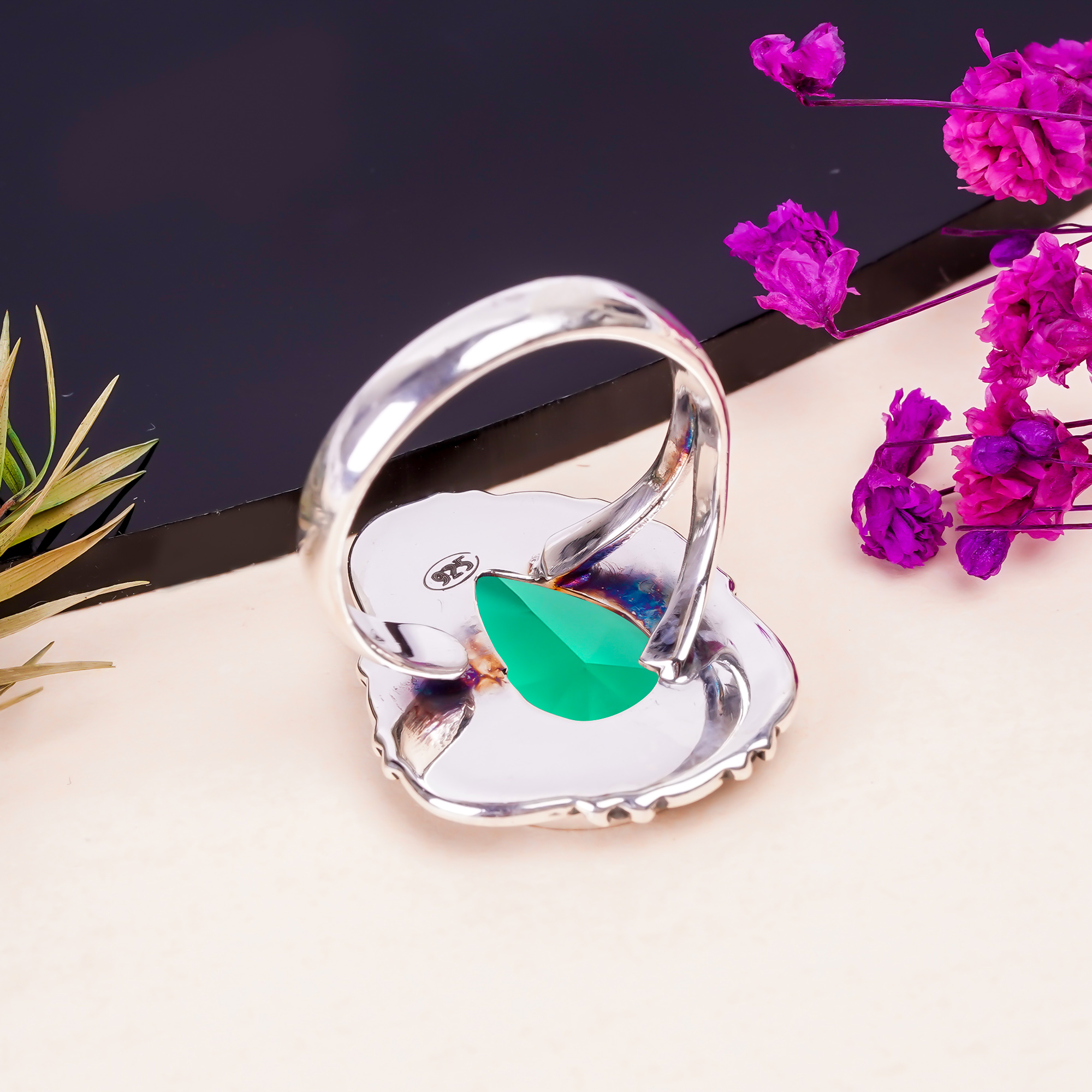 Apatite - Simulated Gemstone 925 Sterling Silver Ring
