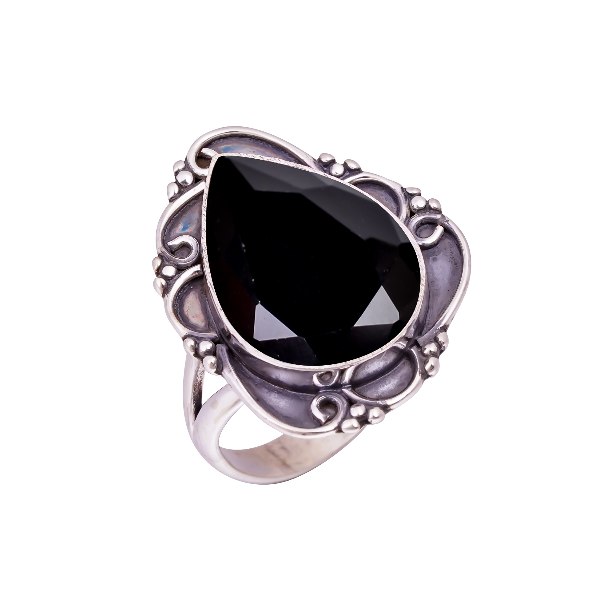 Black Onyx - Simulated Gemstone 925 Sterling Silver Ring