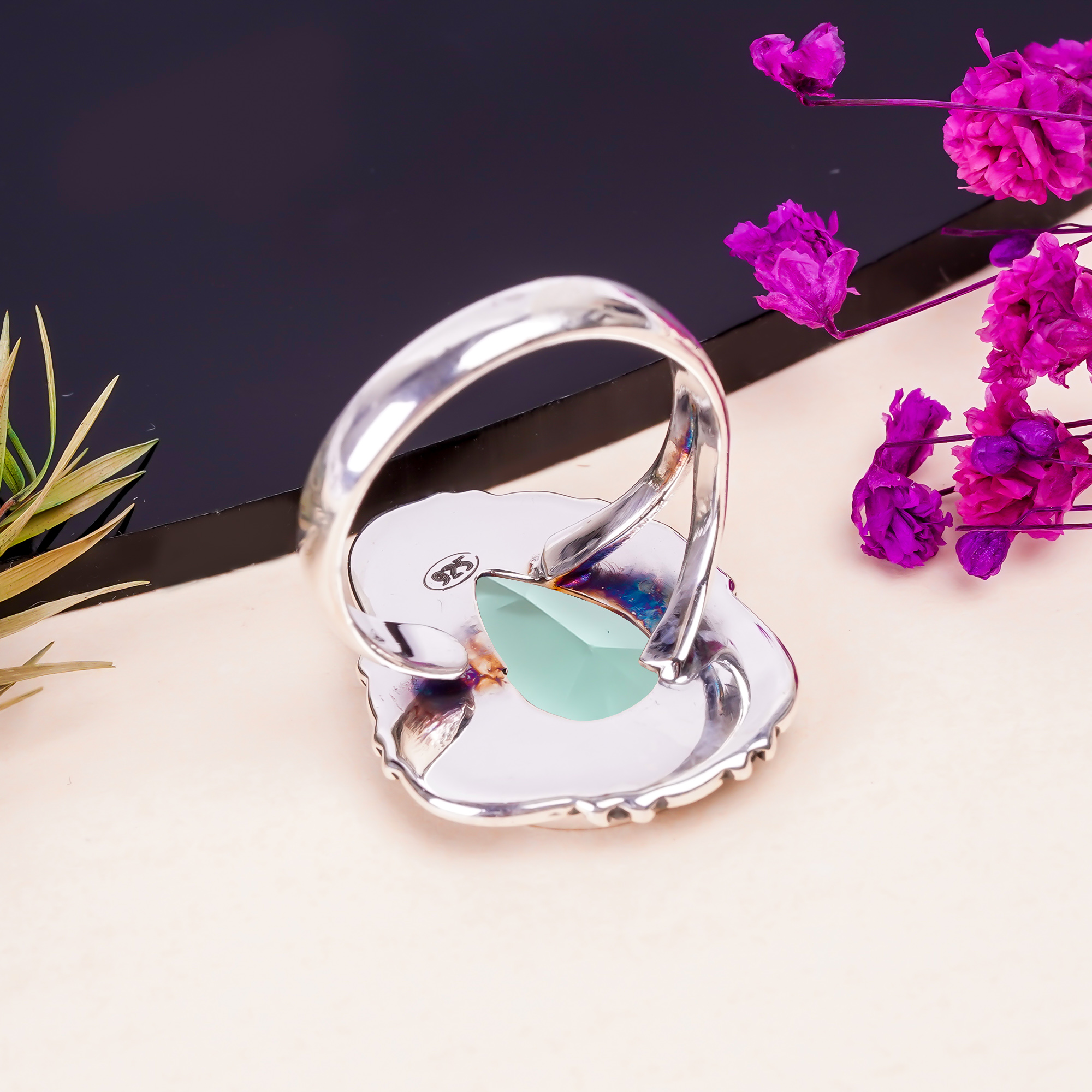 Aquamarine - Simulated Gemstone 925 Sterling Silver Ring
