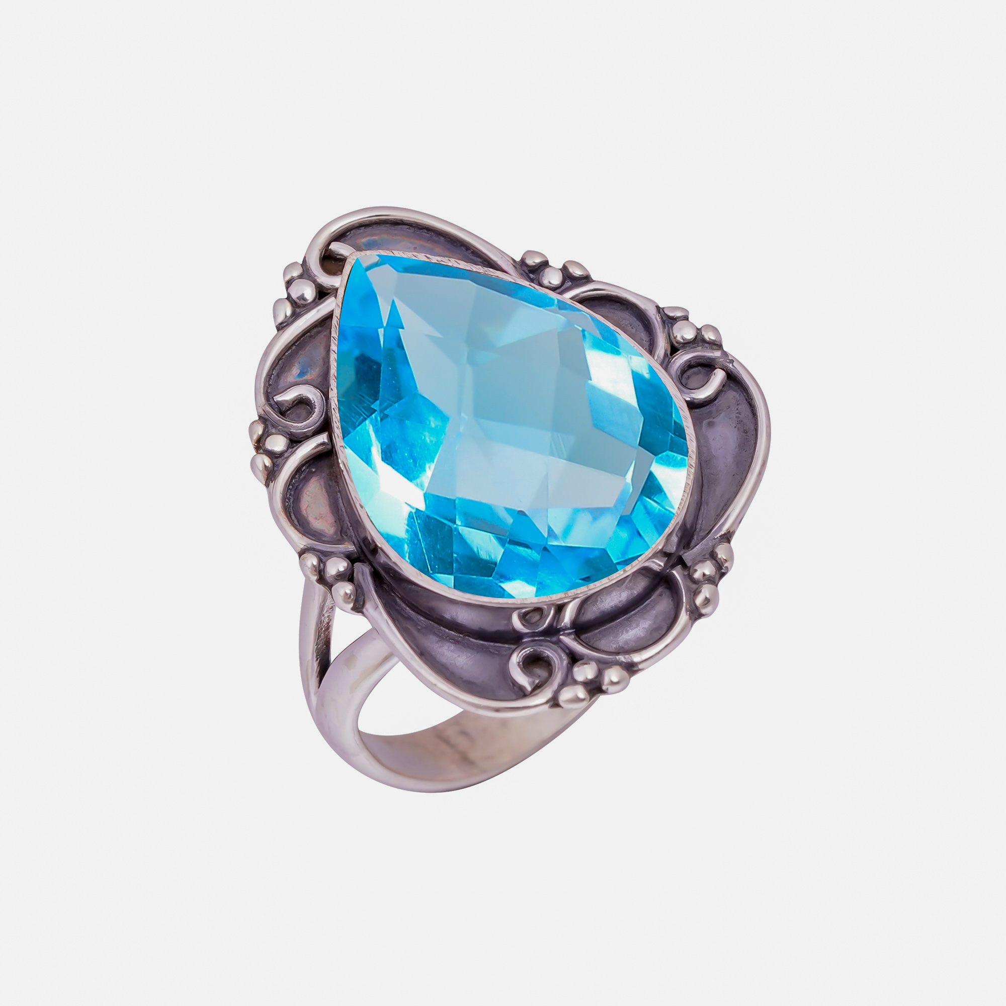 Blue Topaz - Simulated Gemstone 925 Sterling Silver Ring