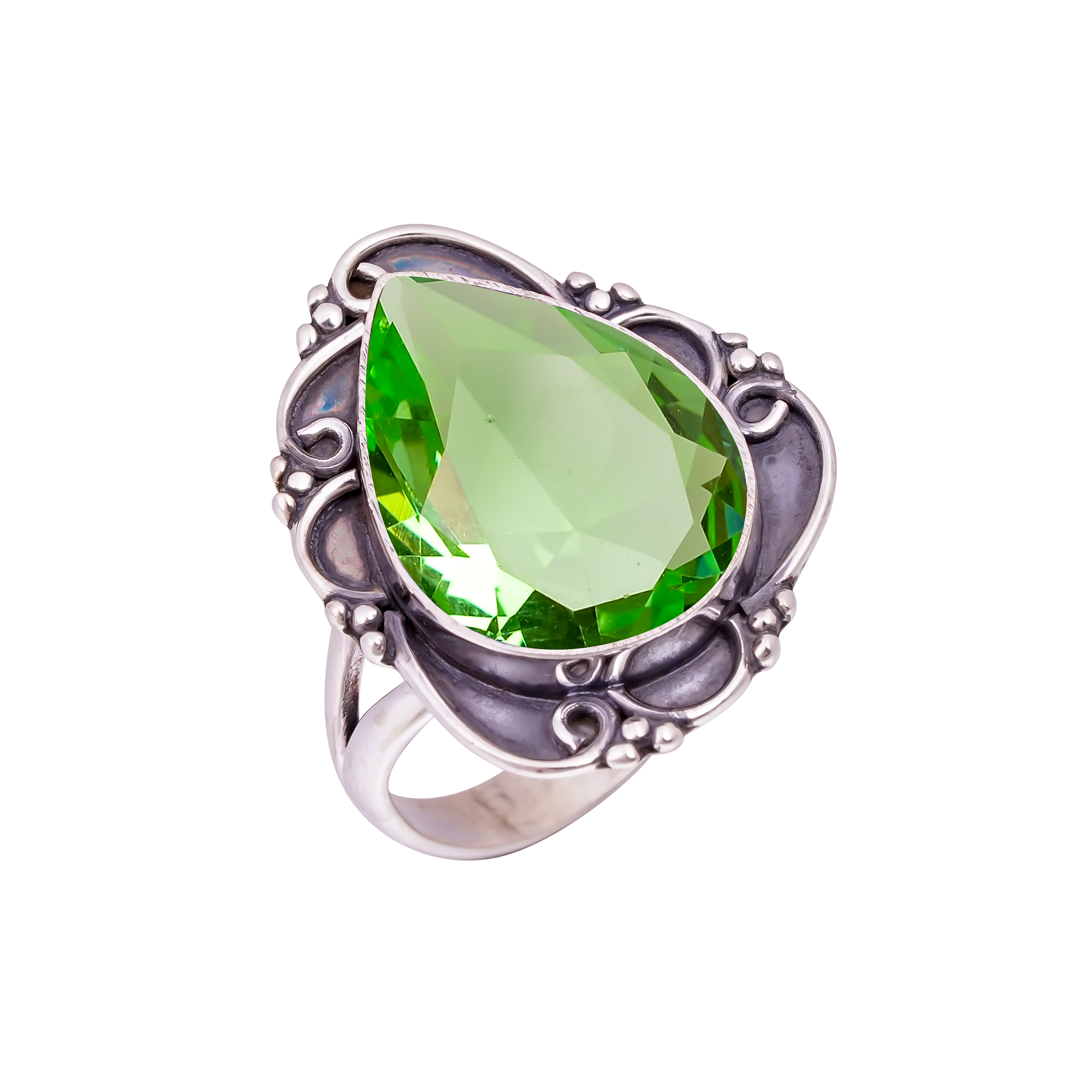 Green Amethyst - Simulated Gemstone 925 Sterling Silver Ring