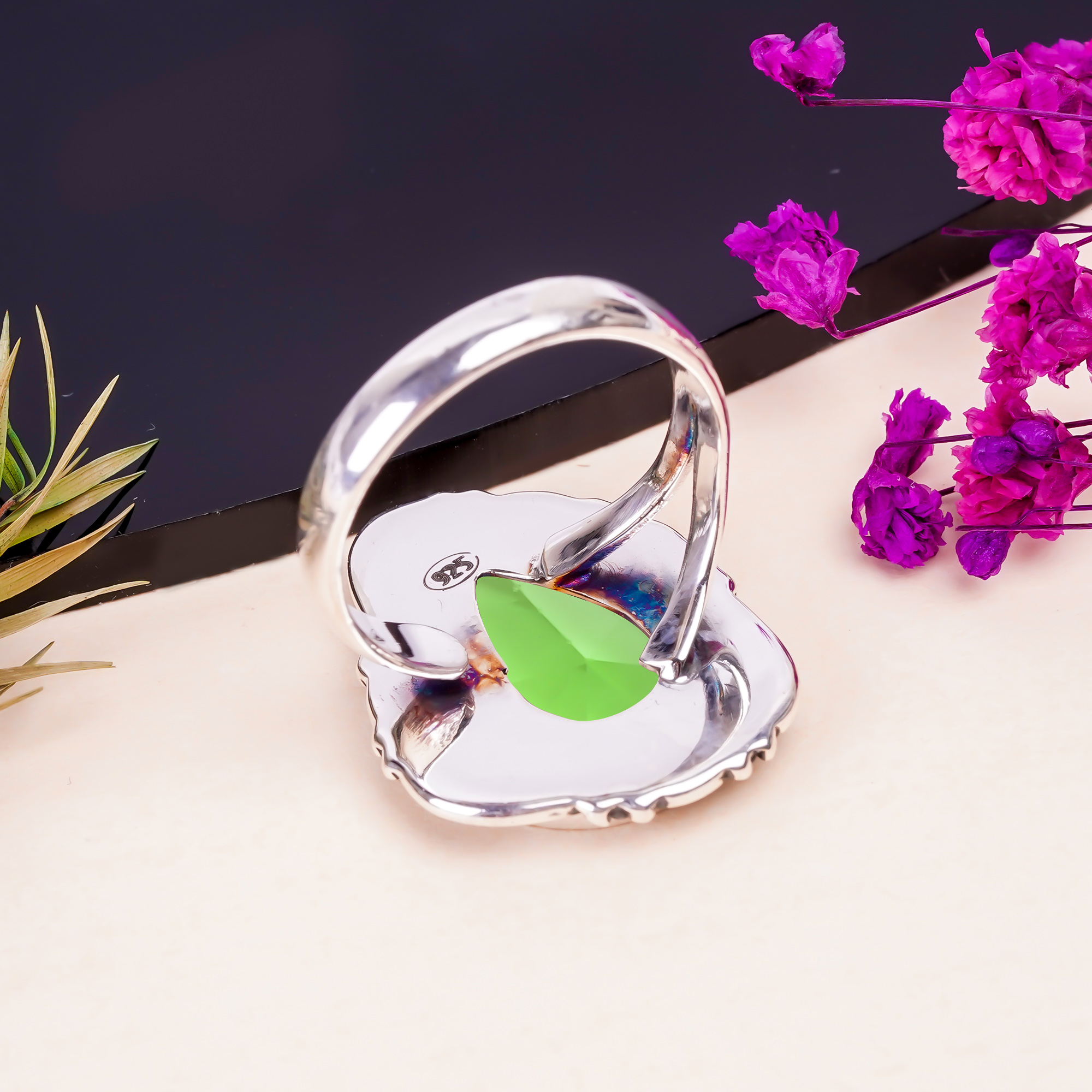 Green Amethyst - Simulated Gemstone 925 Sterling Silver Ring