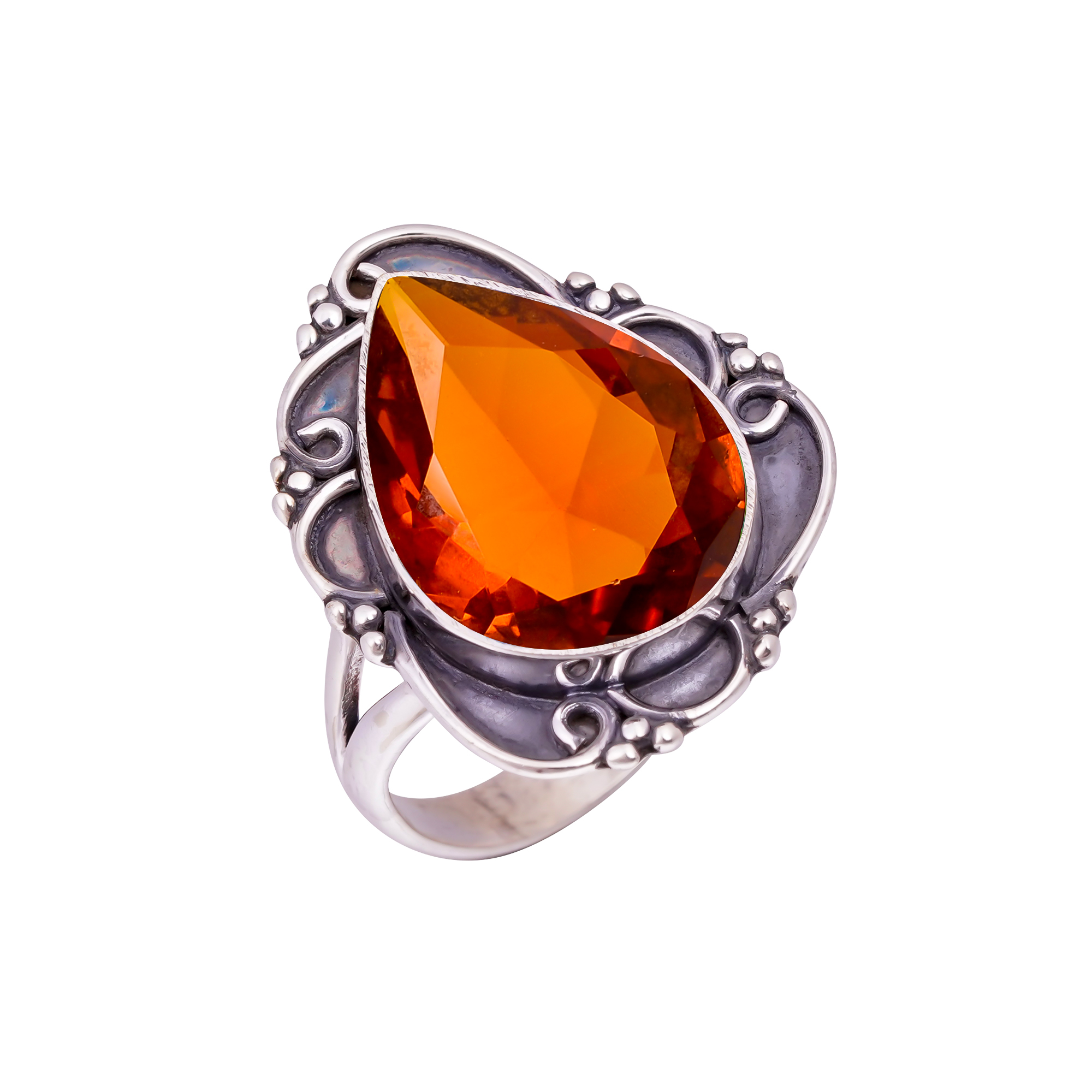 Hessonite Garnet - Simulated Gemstone 925 Sterling Silver Ring