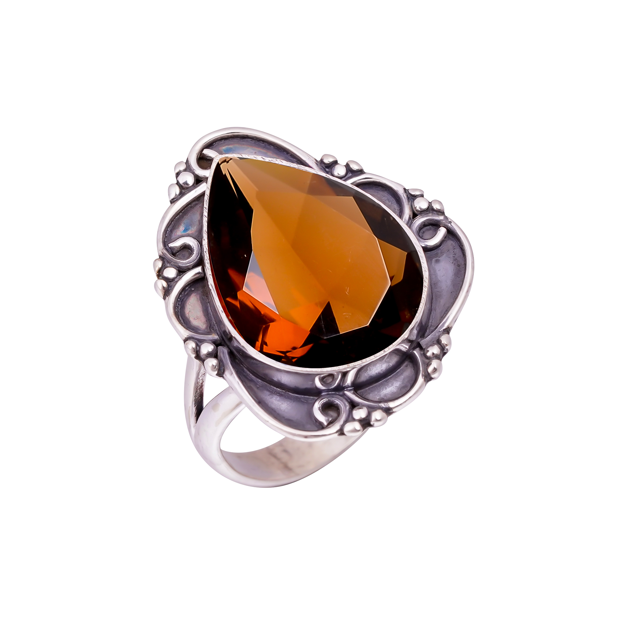 Champagne Quartz - Simulated Gemstone 925 Sterling Silver Ring