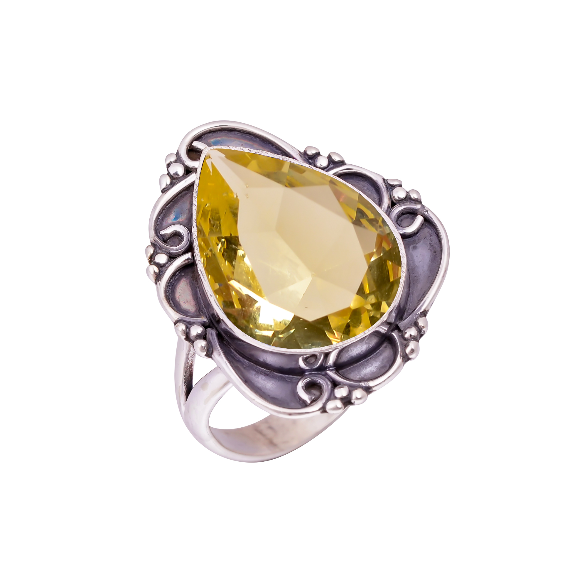Lemon Quartz - Simulated Gemstone 925 Sterling Silver Ring