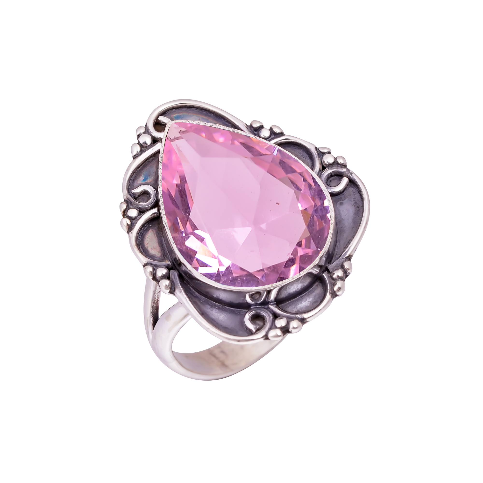 Pink Kunzite - Simulated Gemstone 925 Sterling Silver Ring