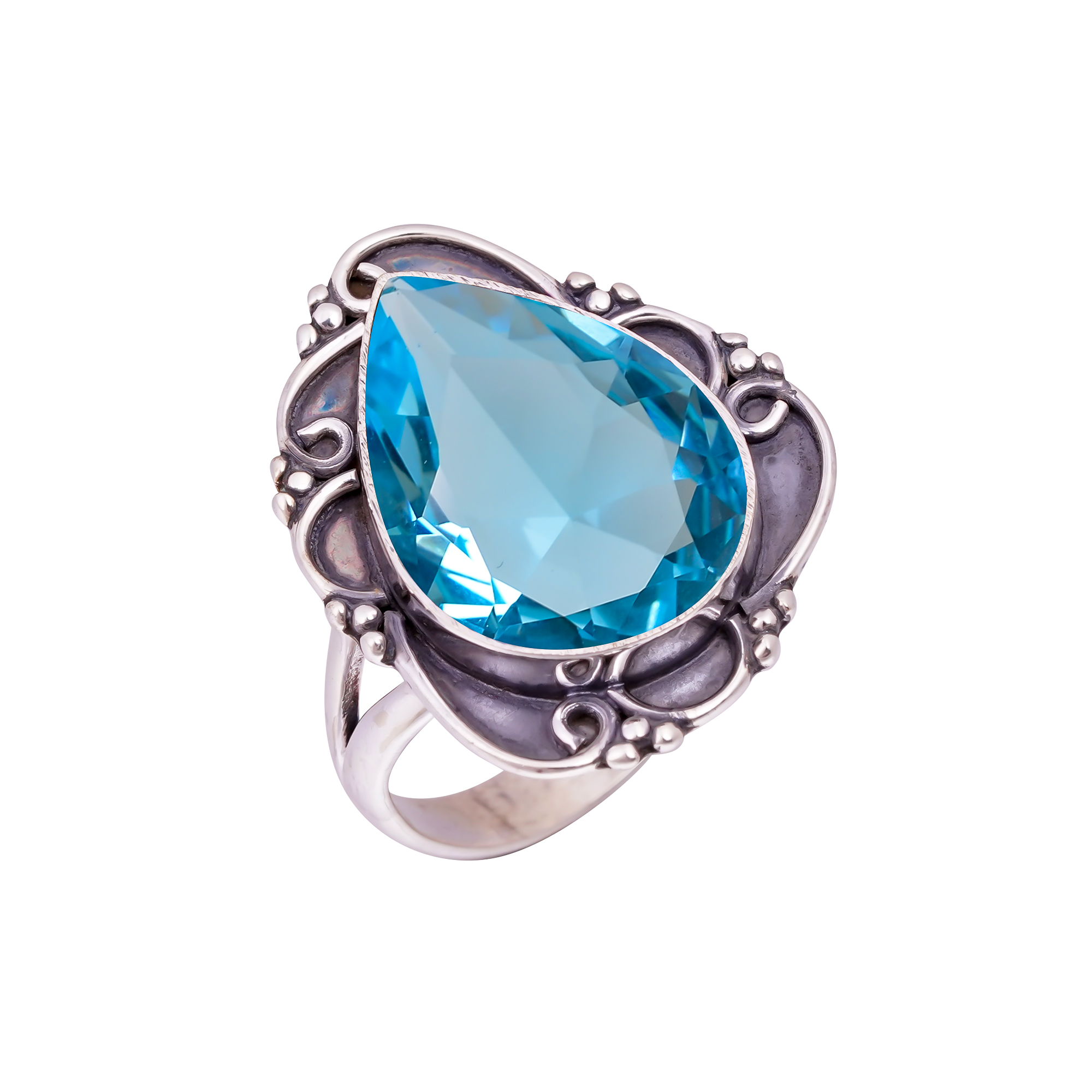 Blue Topaz - Simulated Gemstone 925 Sterling Silver Ring