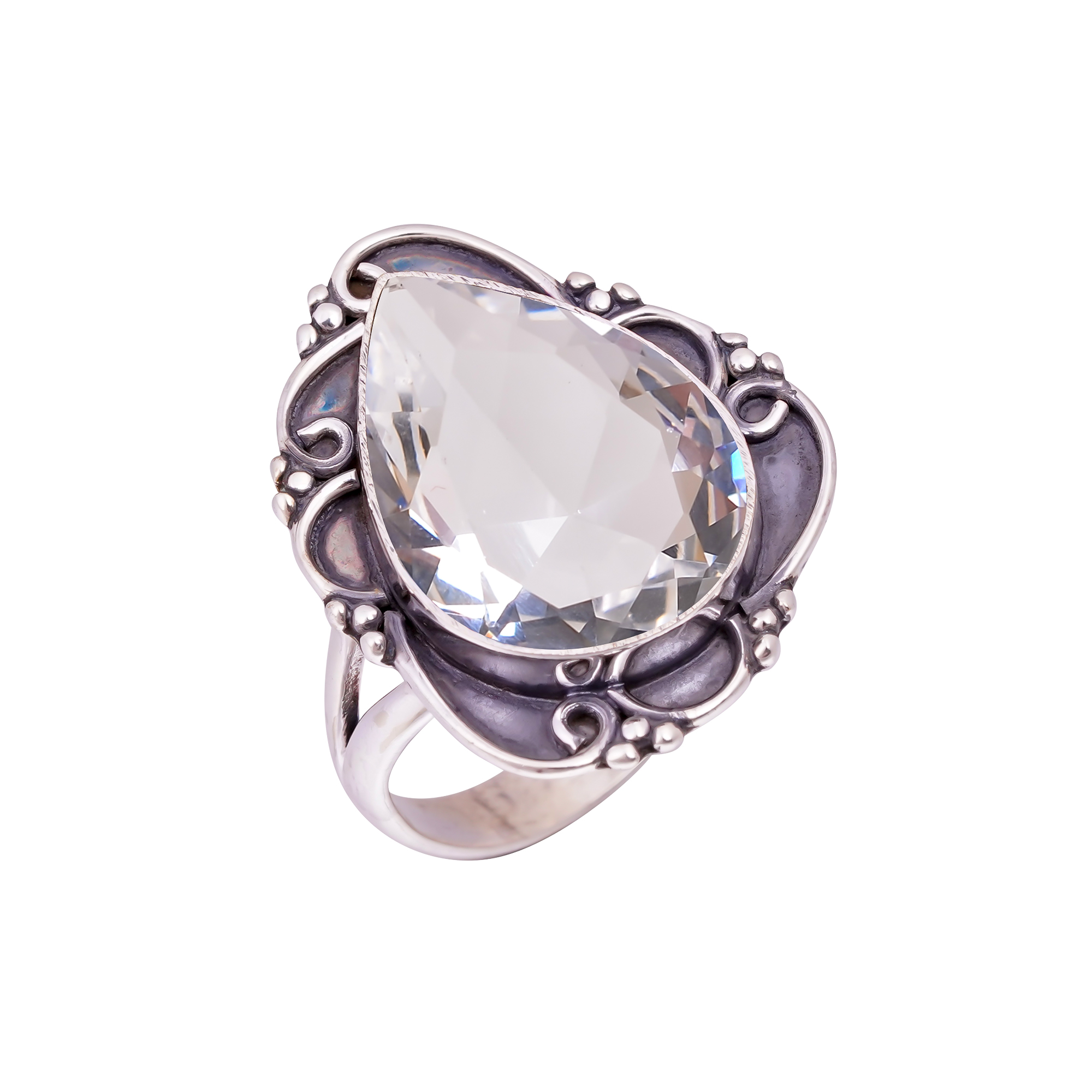 White Topaz - Simulated Gemstone 925 Sterling Silver Ring