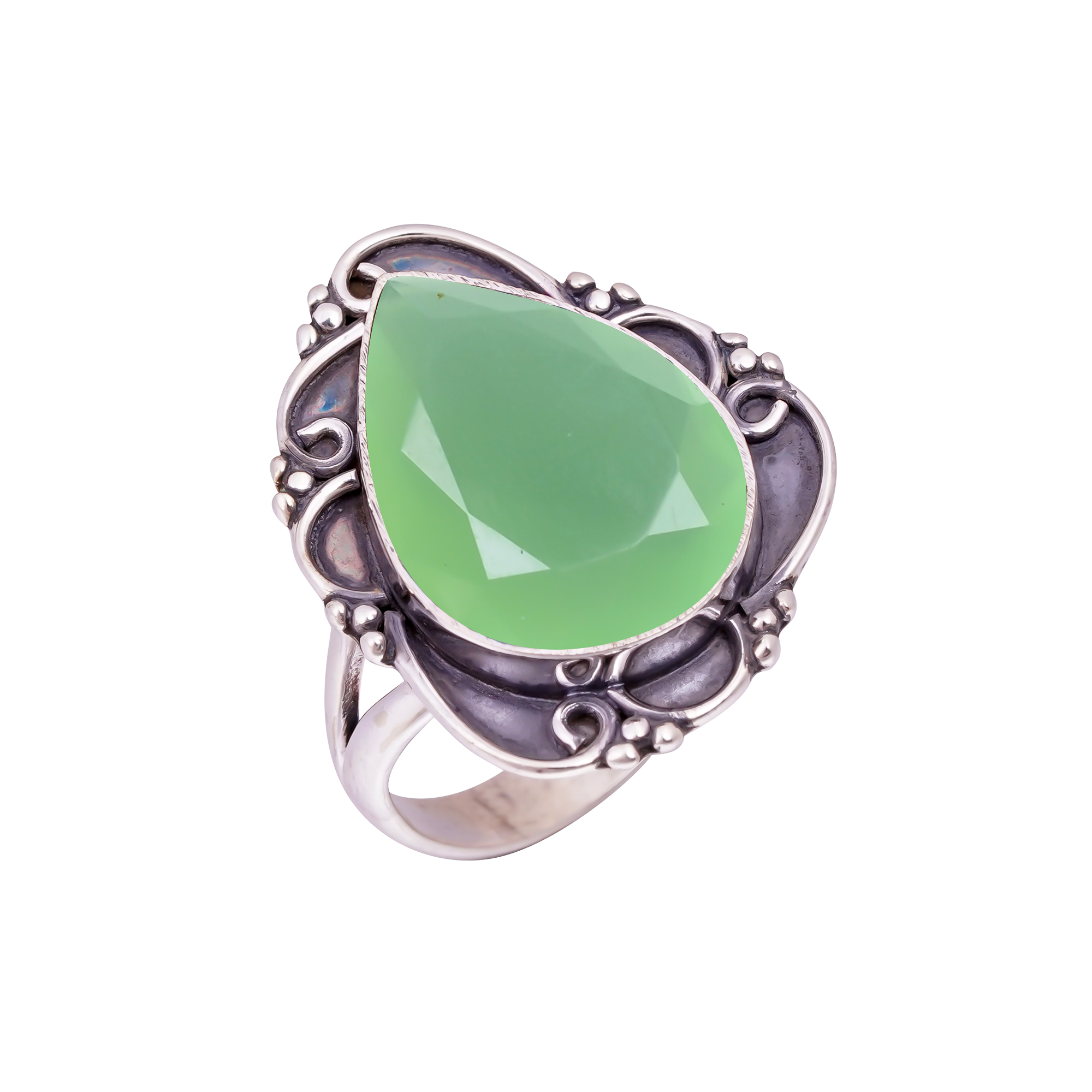Green Chalcedony - Simulated Gemstone 925 Sterling Silver Ring