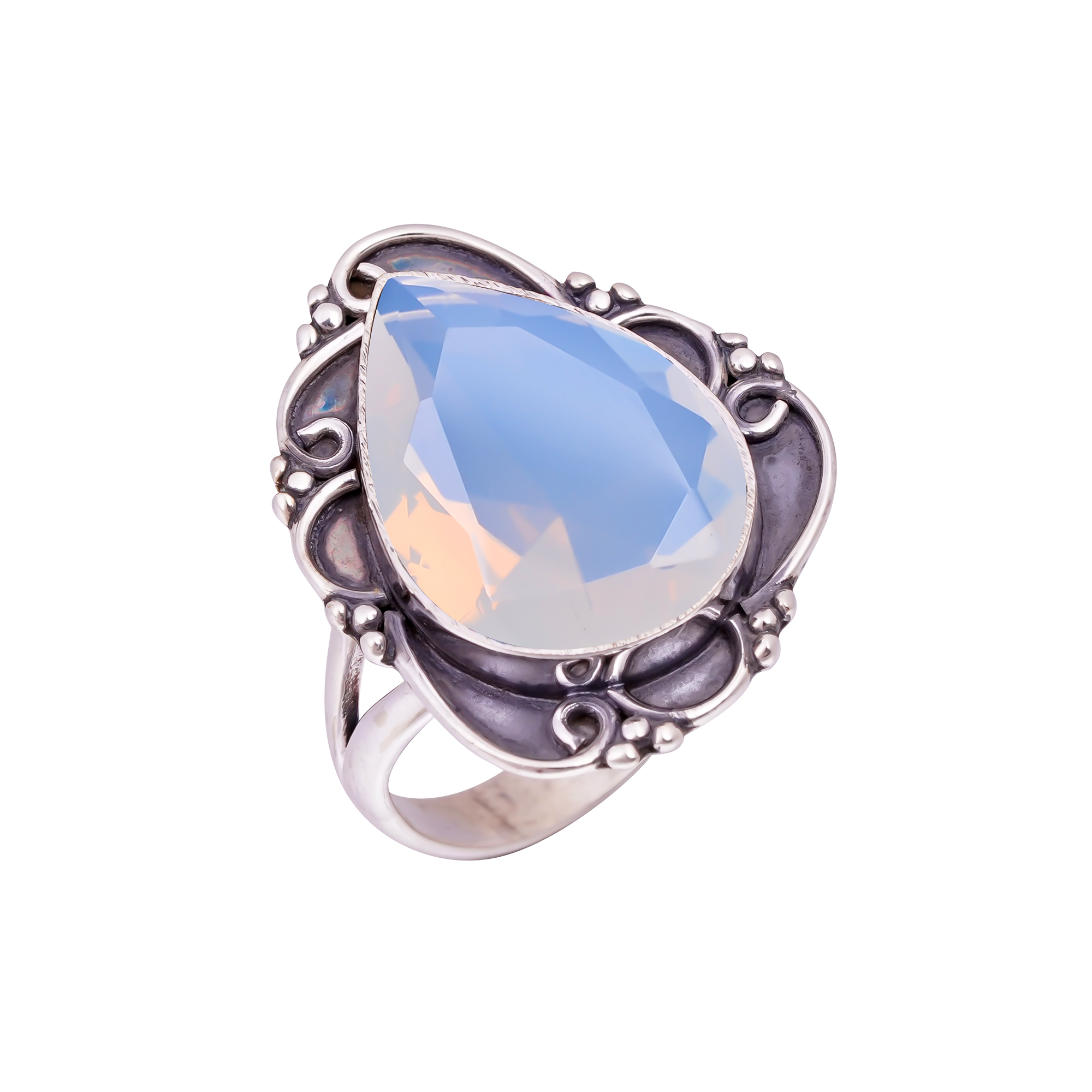 Milky Opal - Simulated Gemstone 925 Sterling Silver Ring