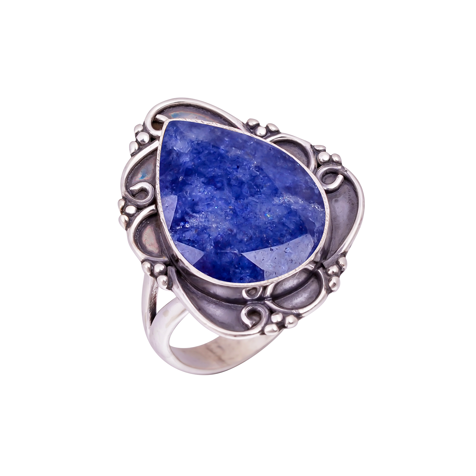 Blue Sapphire - Dyed Quartz Gemstone 925 Sterling Silver Ring