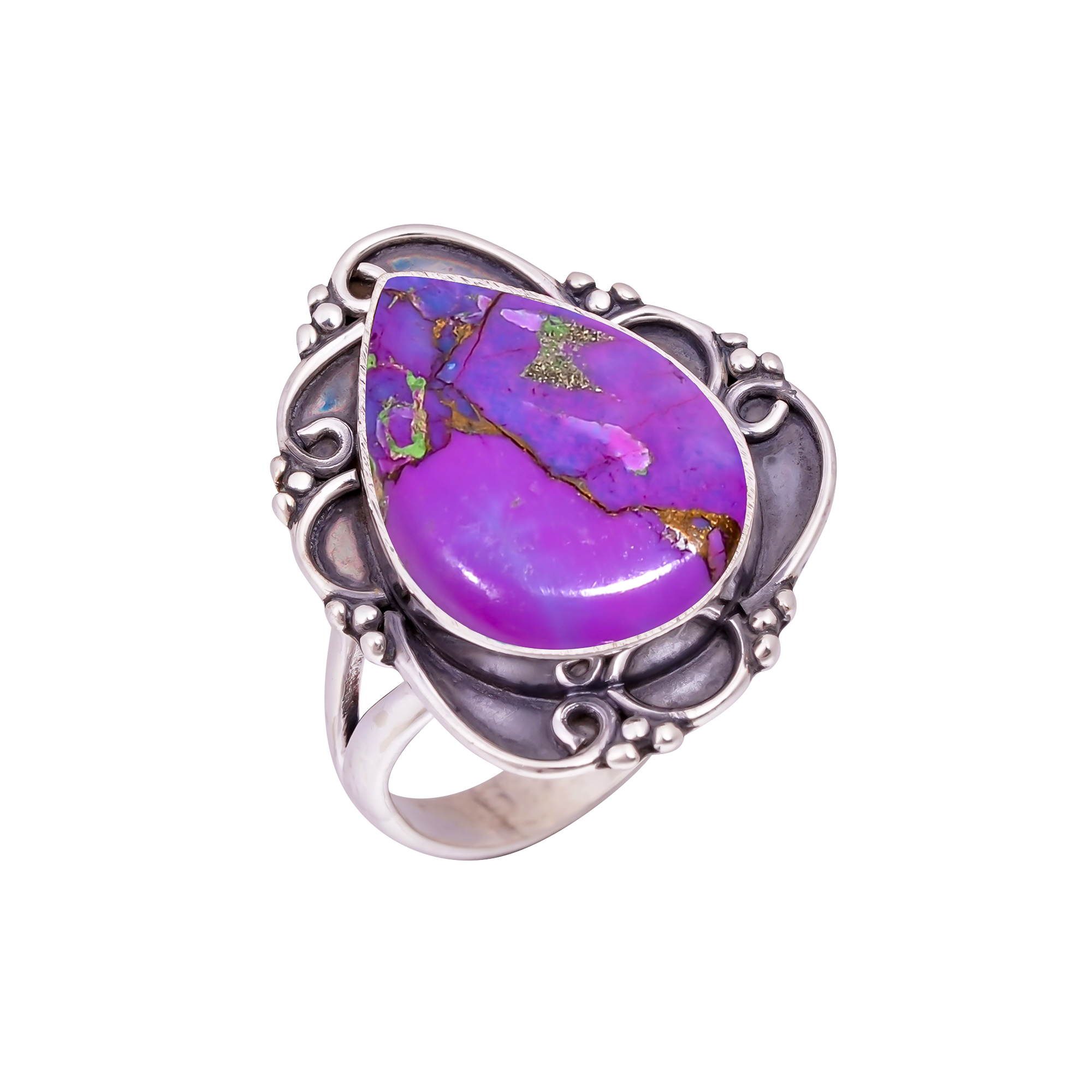 Copper Purple Turquoise Gemstone 925 Sterling Silver Ring
