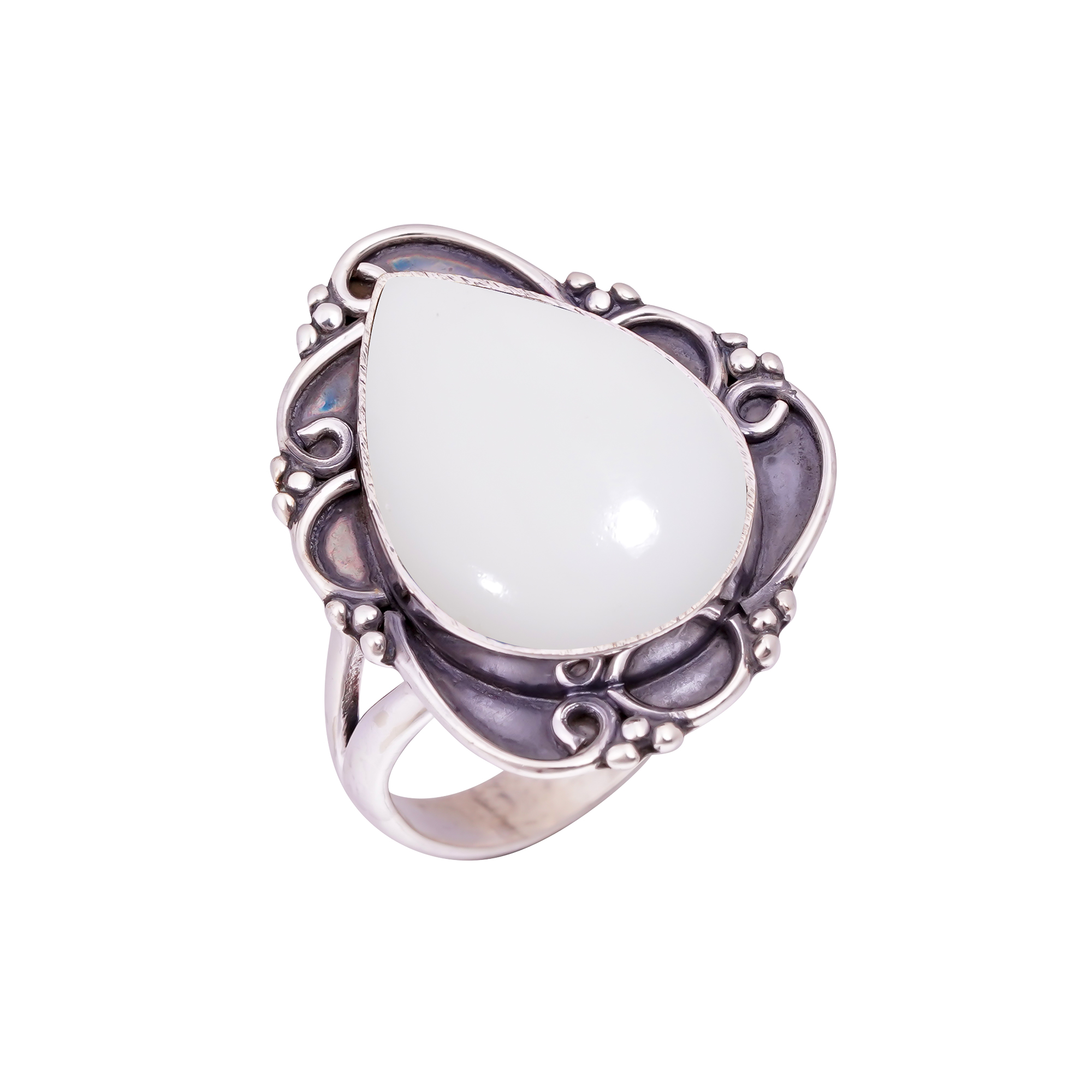 White Coral - Simulated  Gemstone 925 Sterling Silver Ring