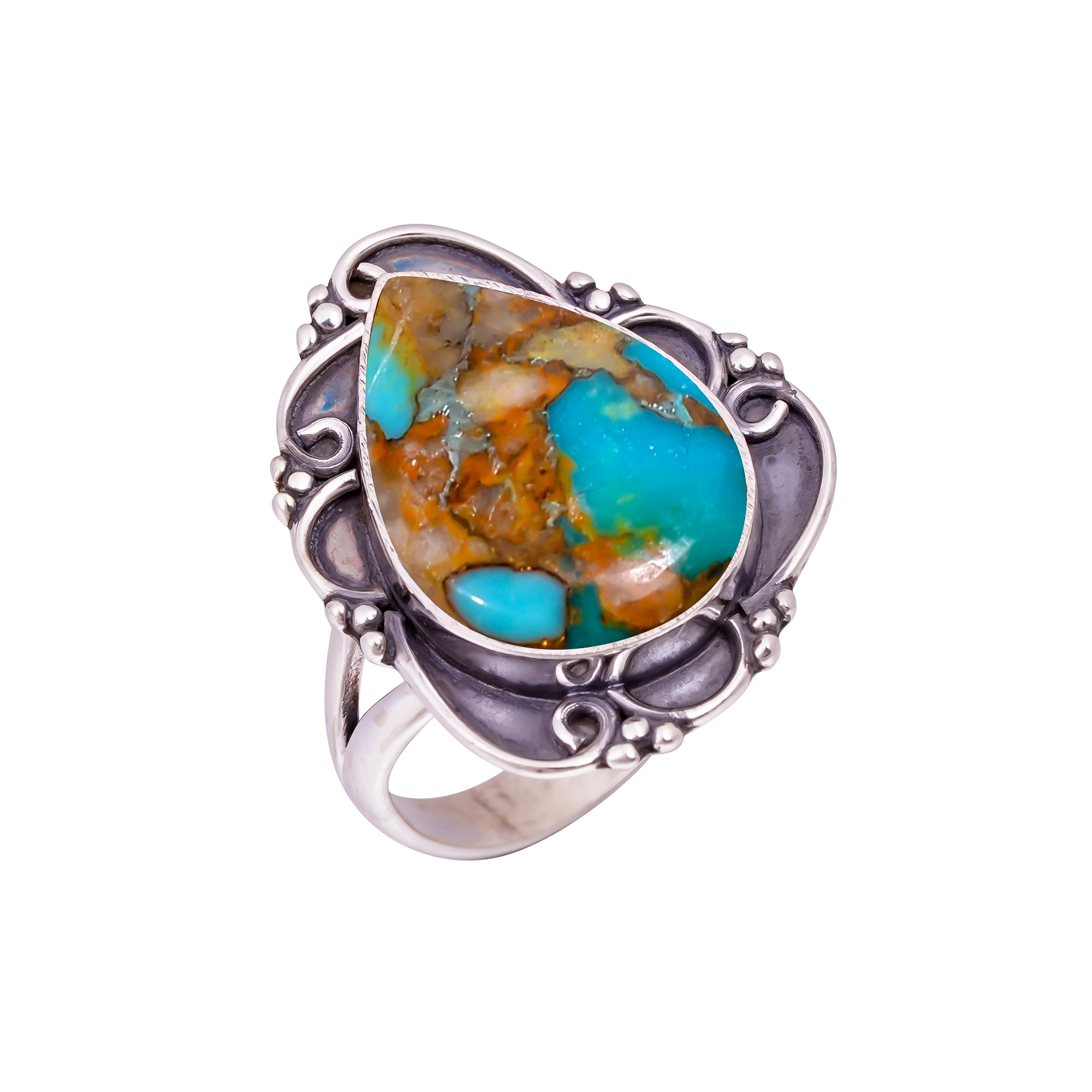 Copper Turquoise - Pilot Mountain Gemstone 925 Sterling Silver Ring