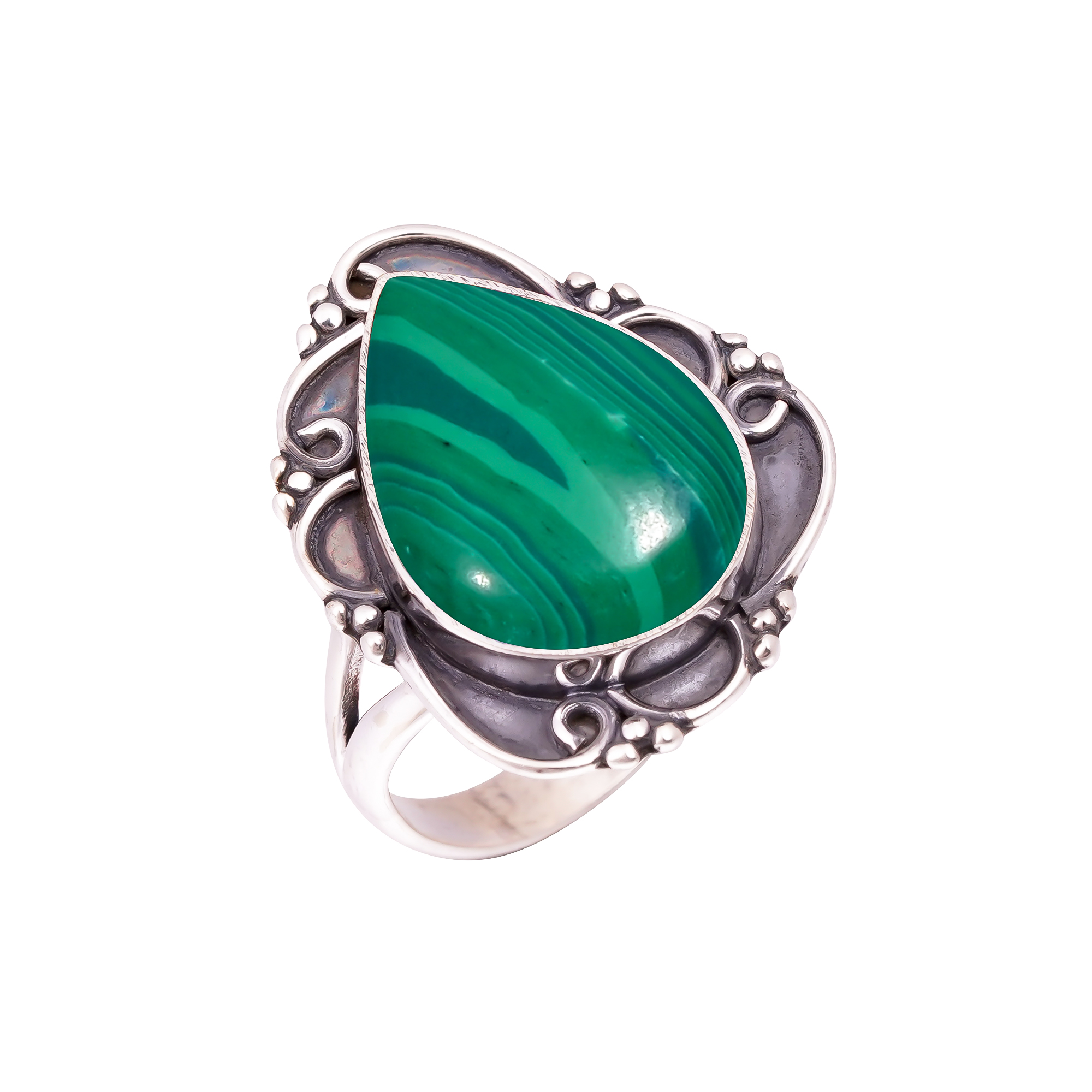 Malachite - Simulated Gemstone 925 Sterling Silver Ring