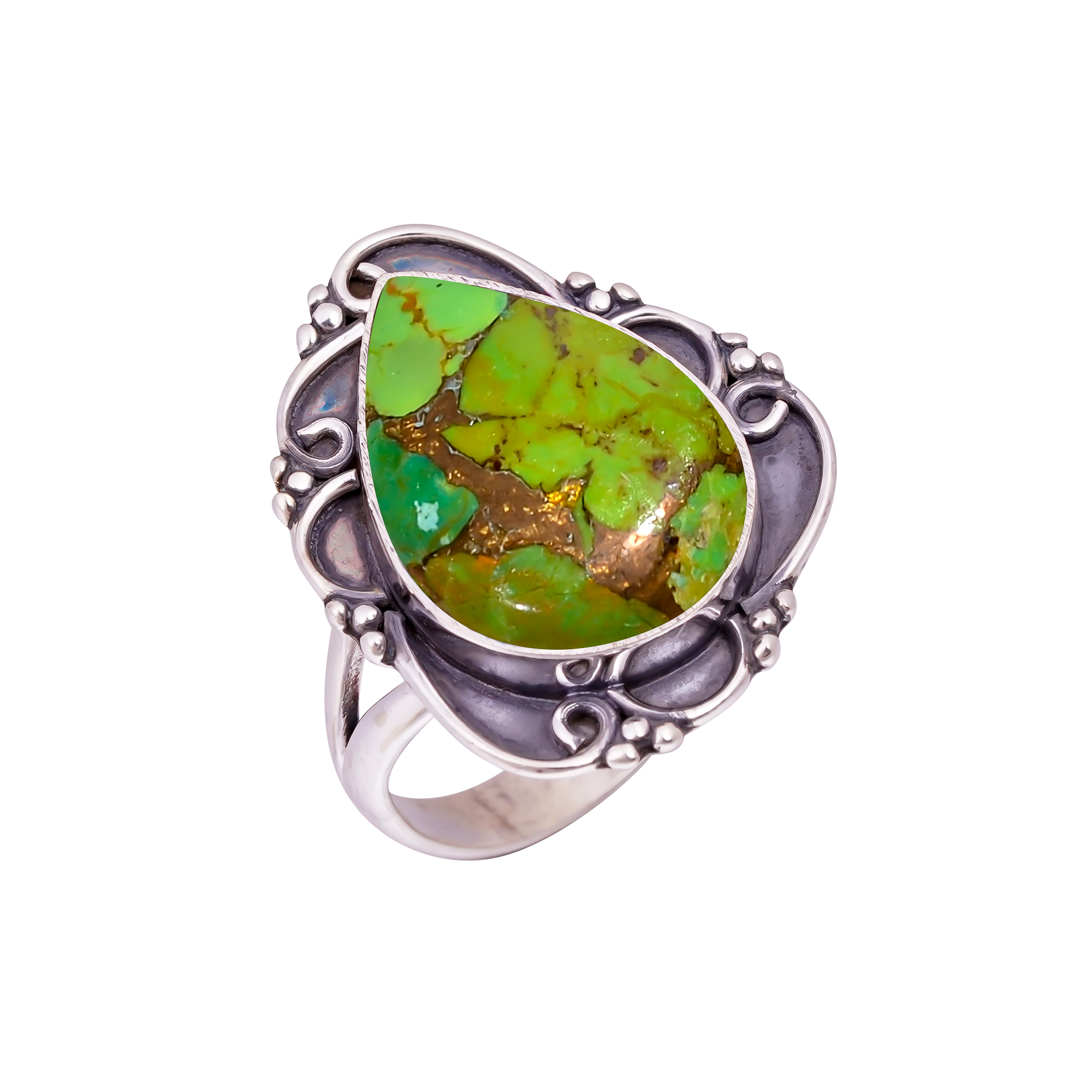 Copper Green Turquoise  Gemstone 925 Sterling Silver Ring