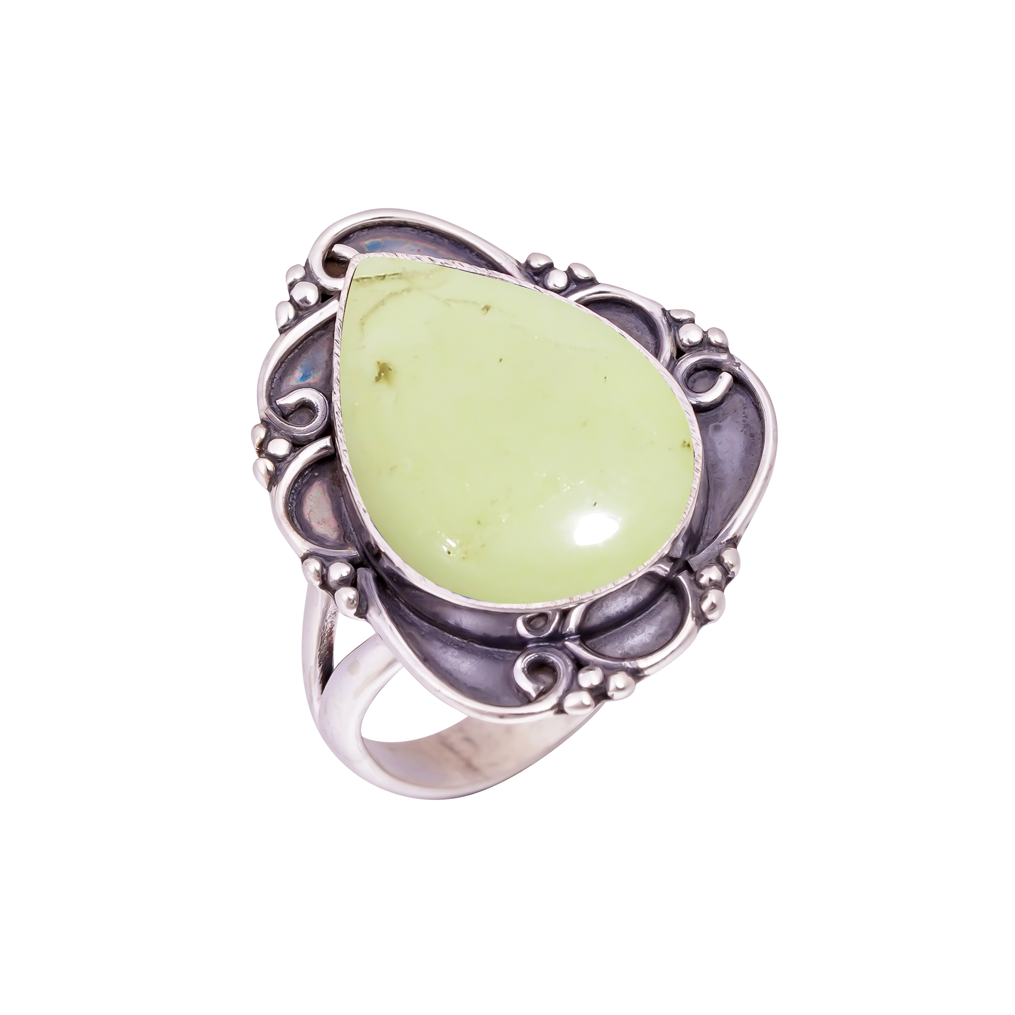 Lemon Chrysoprase - Australia  Gemstone 925 Sterling Silver Ring