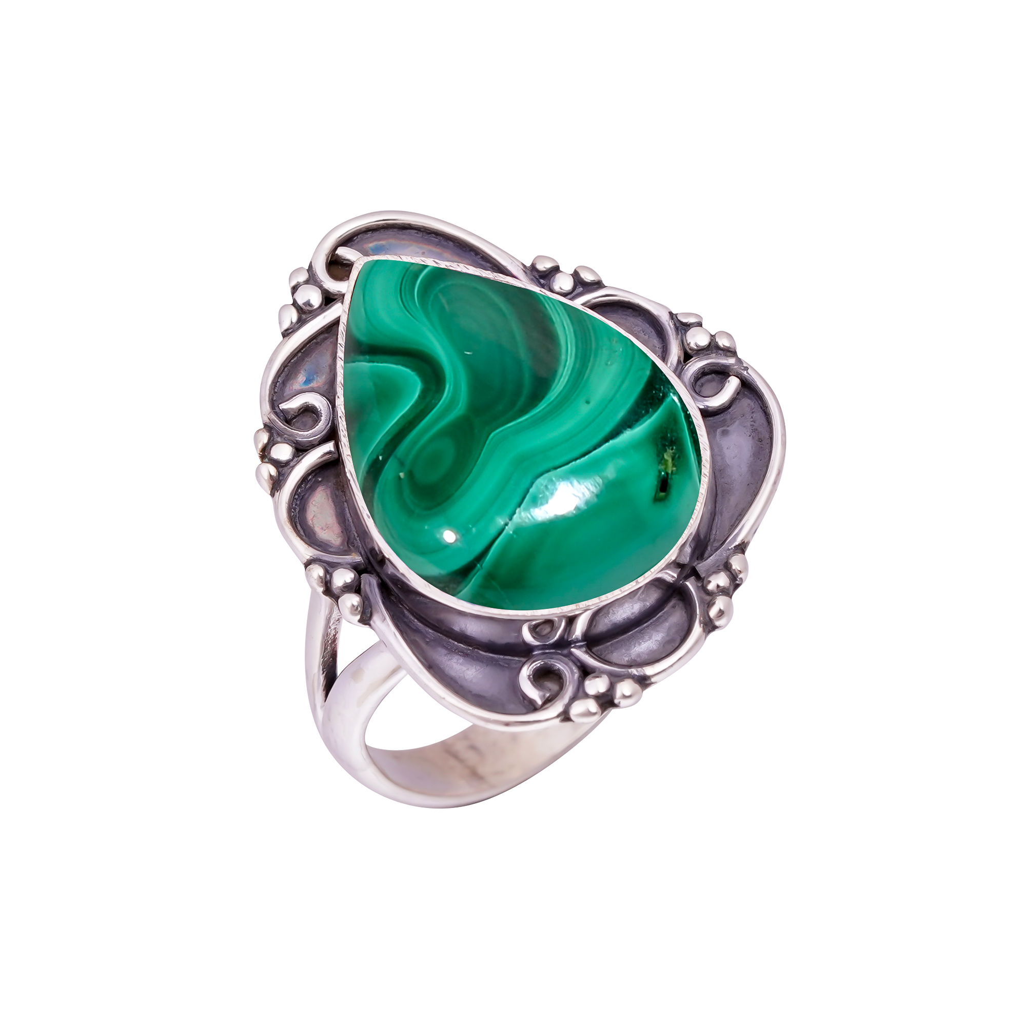 Malachite - Congo Gemstone 925 Sterling Silver Ring