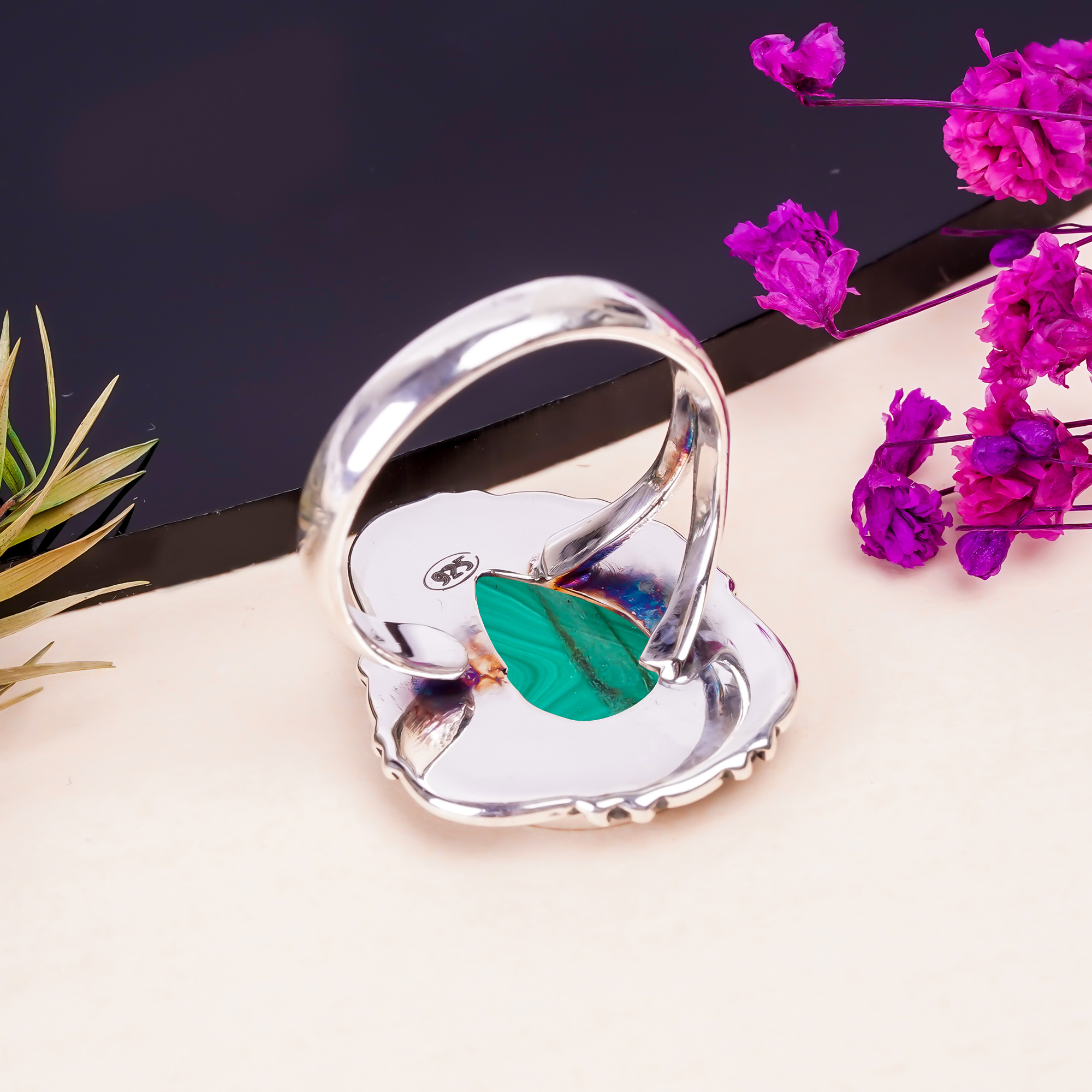 Malachite - Congo Gemstone 925 Sterling Silver Ring