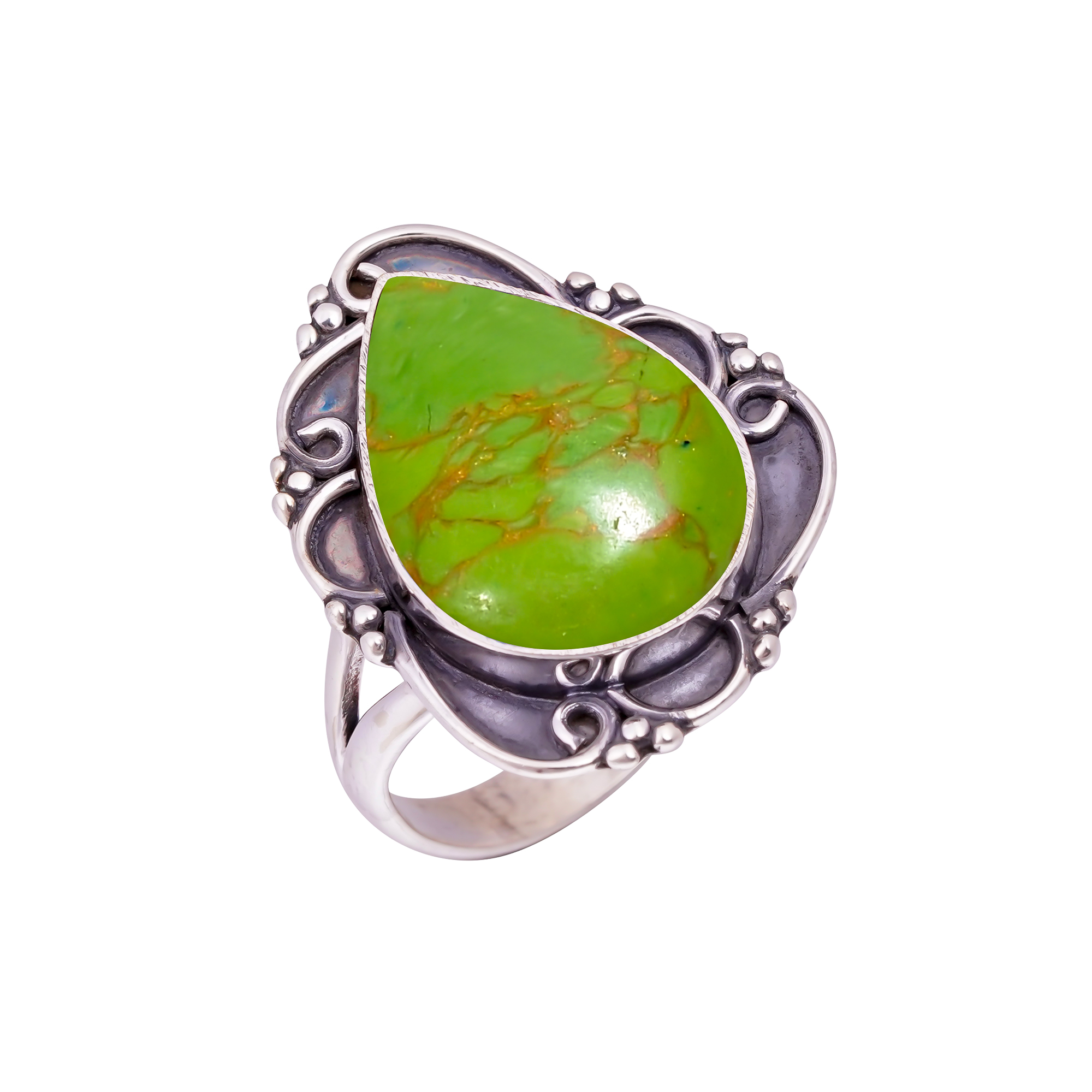 Copper Green Turquoise - Simulated  Gemstone 925 Sterling Silver Ring