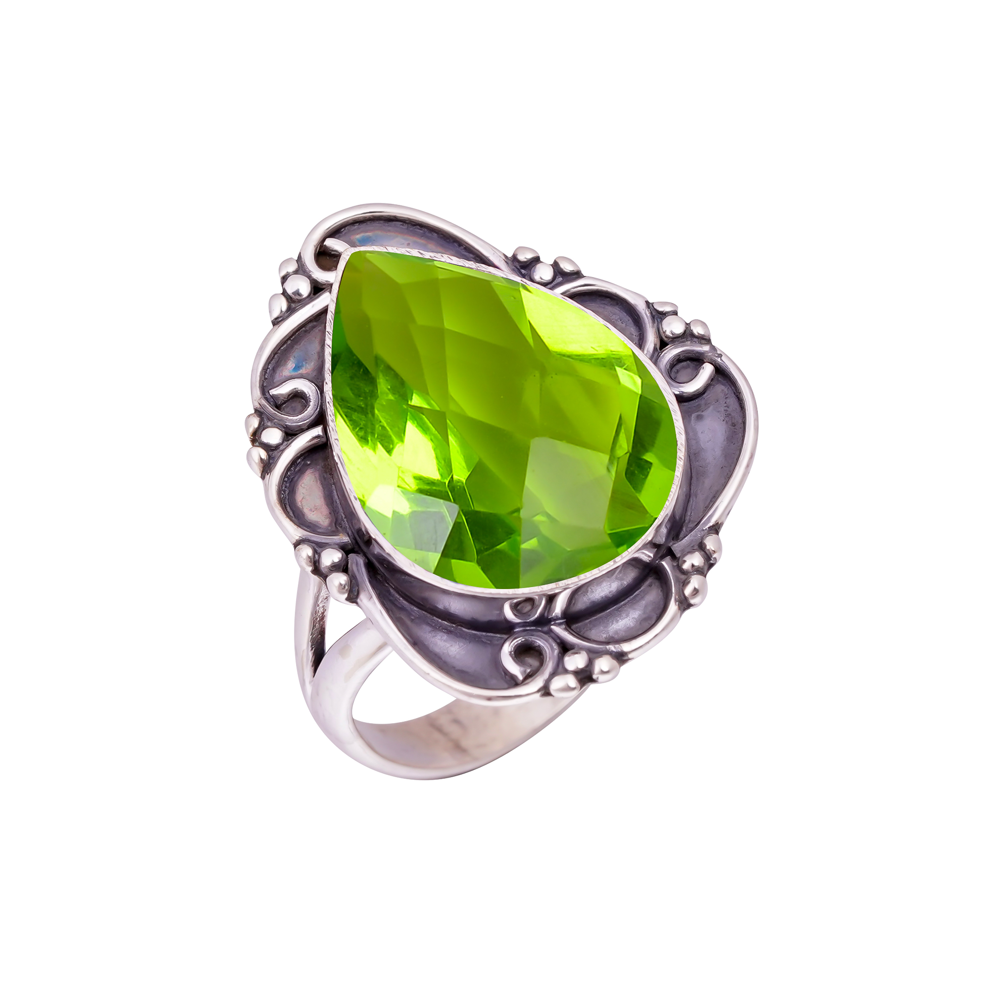 Peridot - Simulated Gemstone 925 Sterling Silver Ring