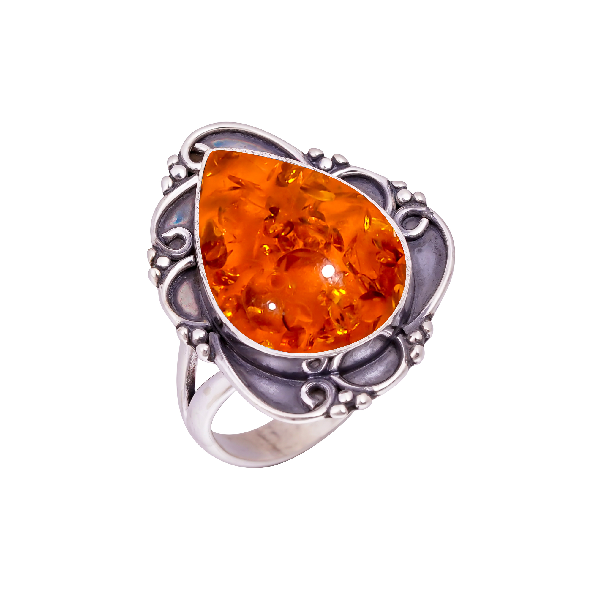 Amber - Simulated Gemstone 925 Sterling Silver Ring