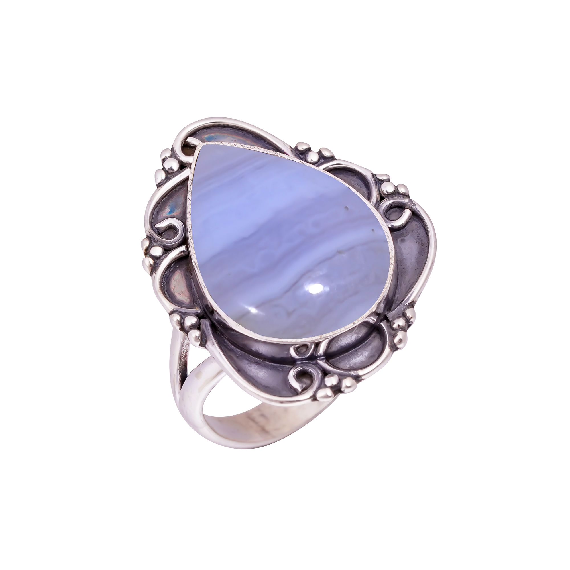 Blue Lace Agate - Namibia Gemstone 925 Sterling Silver Ring