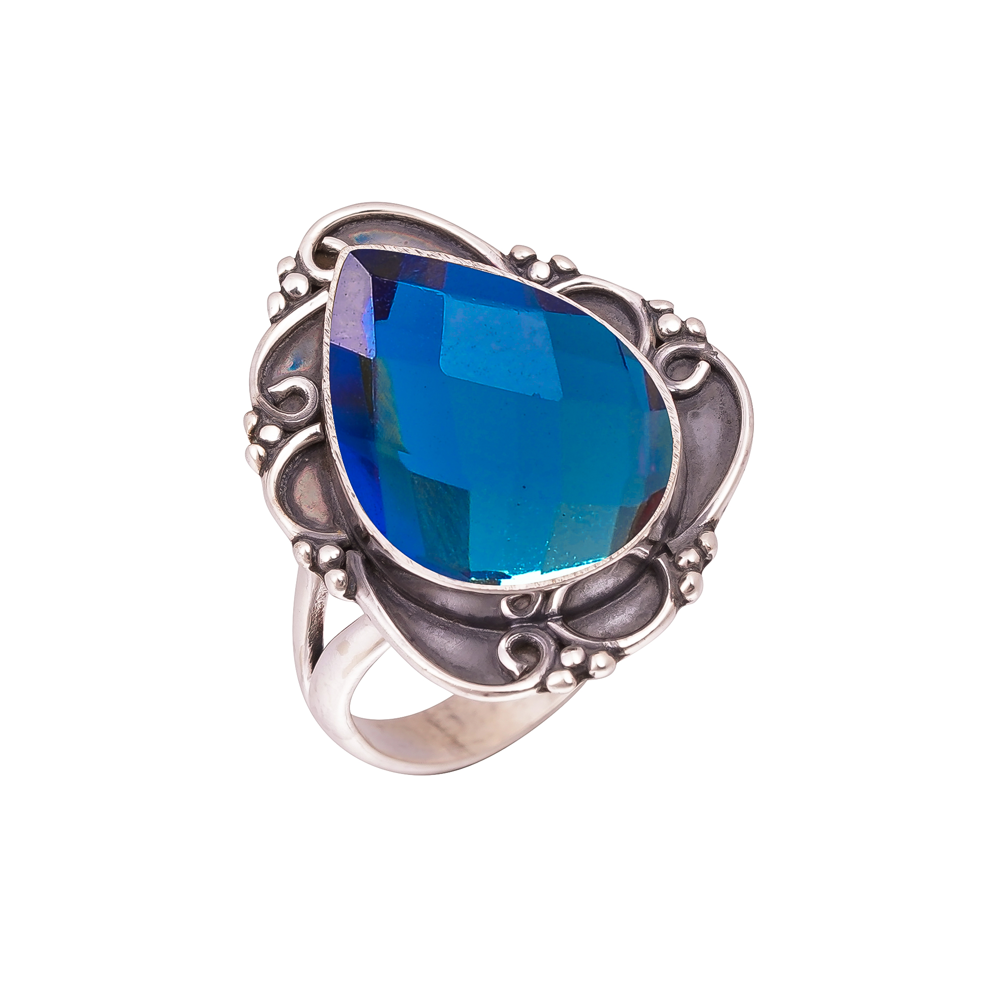 Black Rainbow Mystic Fire Topaz - Simulated Gemstone 925 Sterling Silver Ring