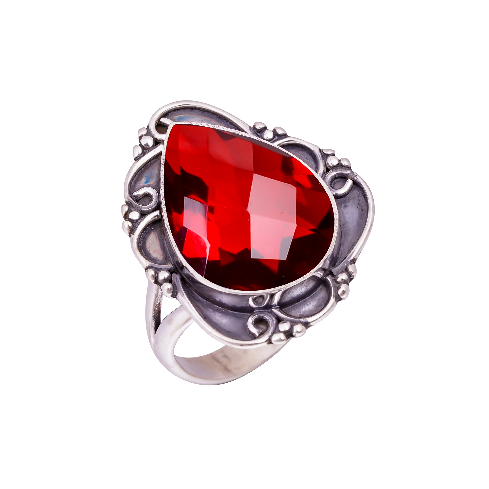 Red Garnet - Simulated Gemstone 925 Sterling Silver Ring