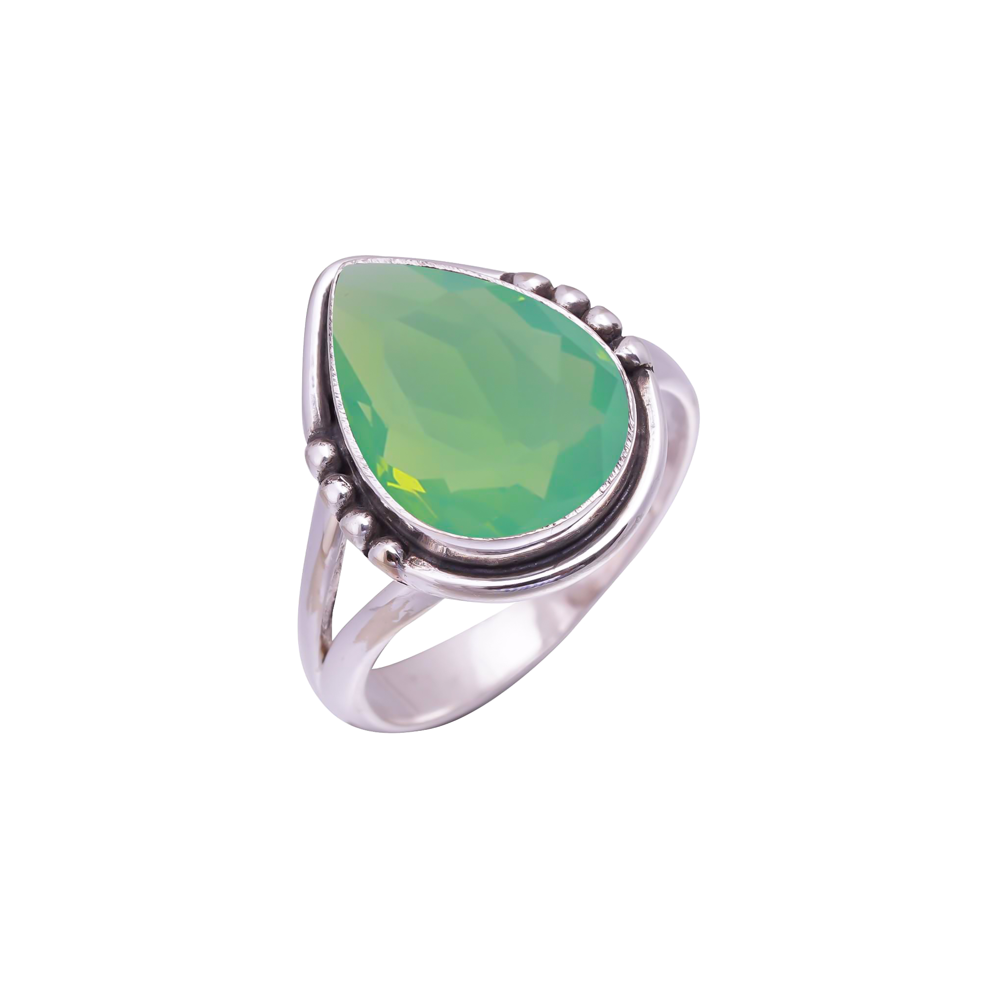 Green Milky Opal - Simulated Gemstone 925 Sterling Silver Ring