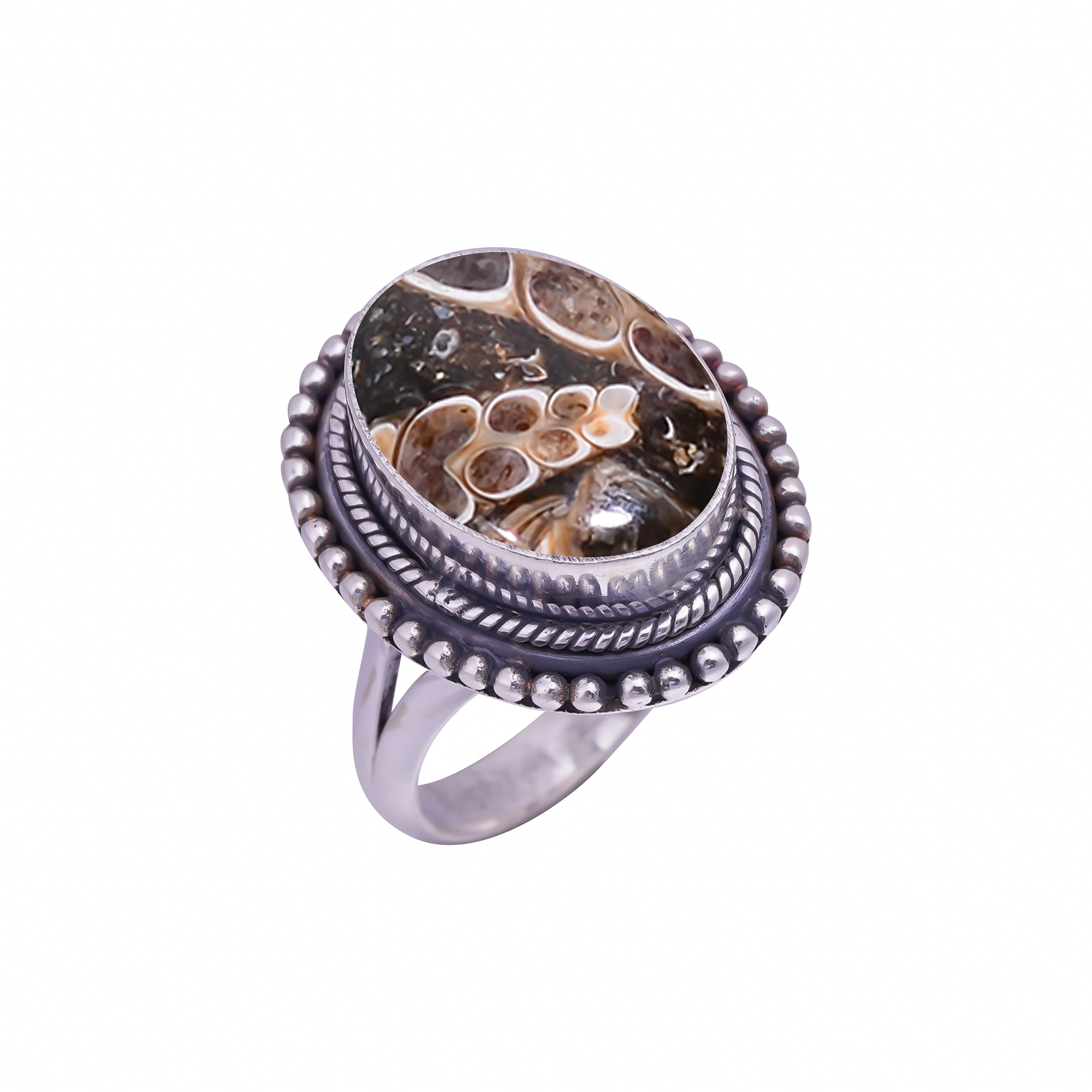 Turritella Agate - Wyoming Gemstone 925 Sterling Silver Ring