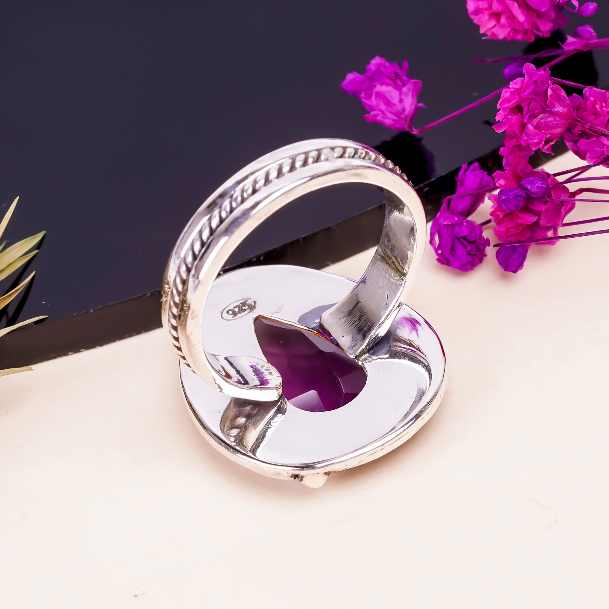 Purple Amethyst - Simulated Gemstone 925 Sterling Silver Ring