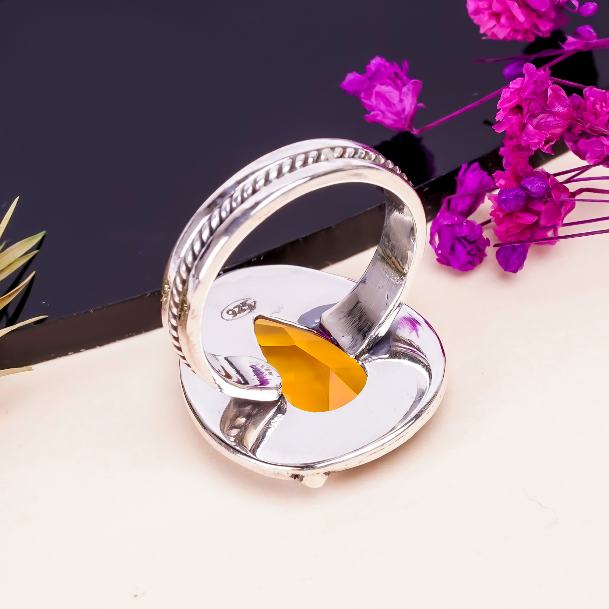 Citrine - Simulated Gemstone 925 Sterling Silver Ring