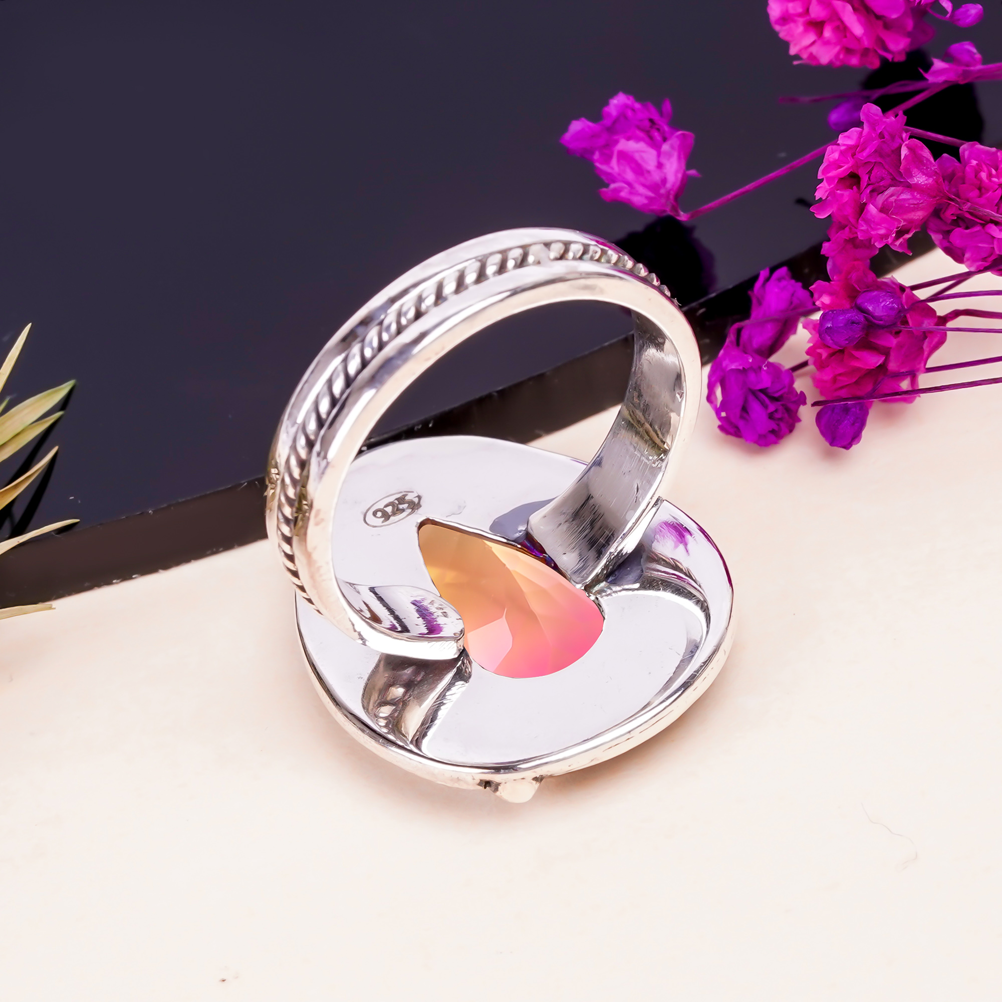 Pink Bi-Colour Tourmaline - Simulated Gemstone 925 Sterling Silver Ring