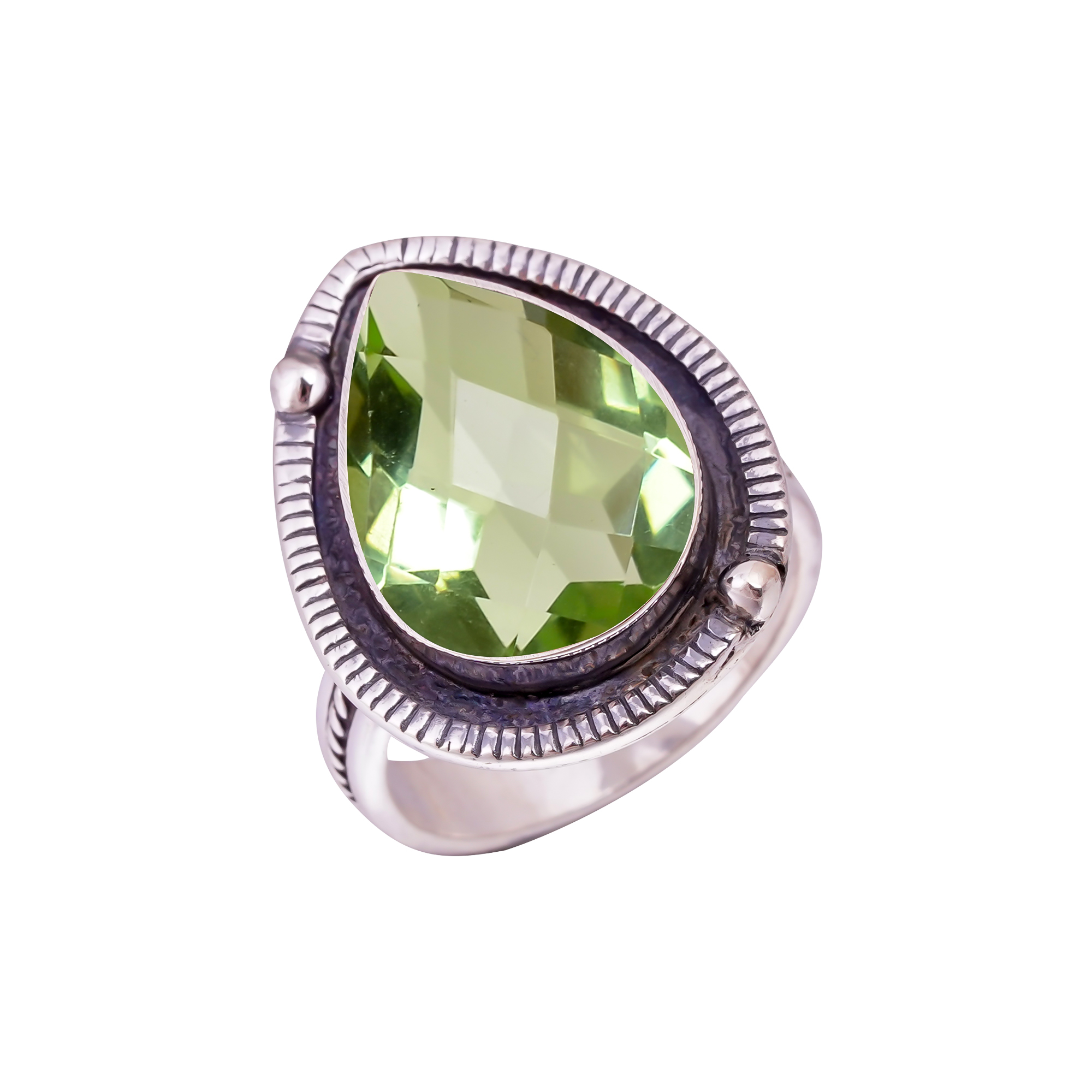 Green Amethyst - Simulated Gemstone 925 Sterling Silver Ring