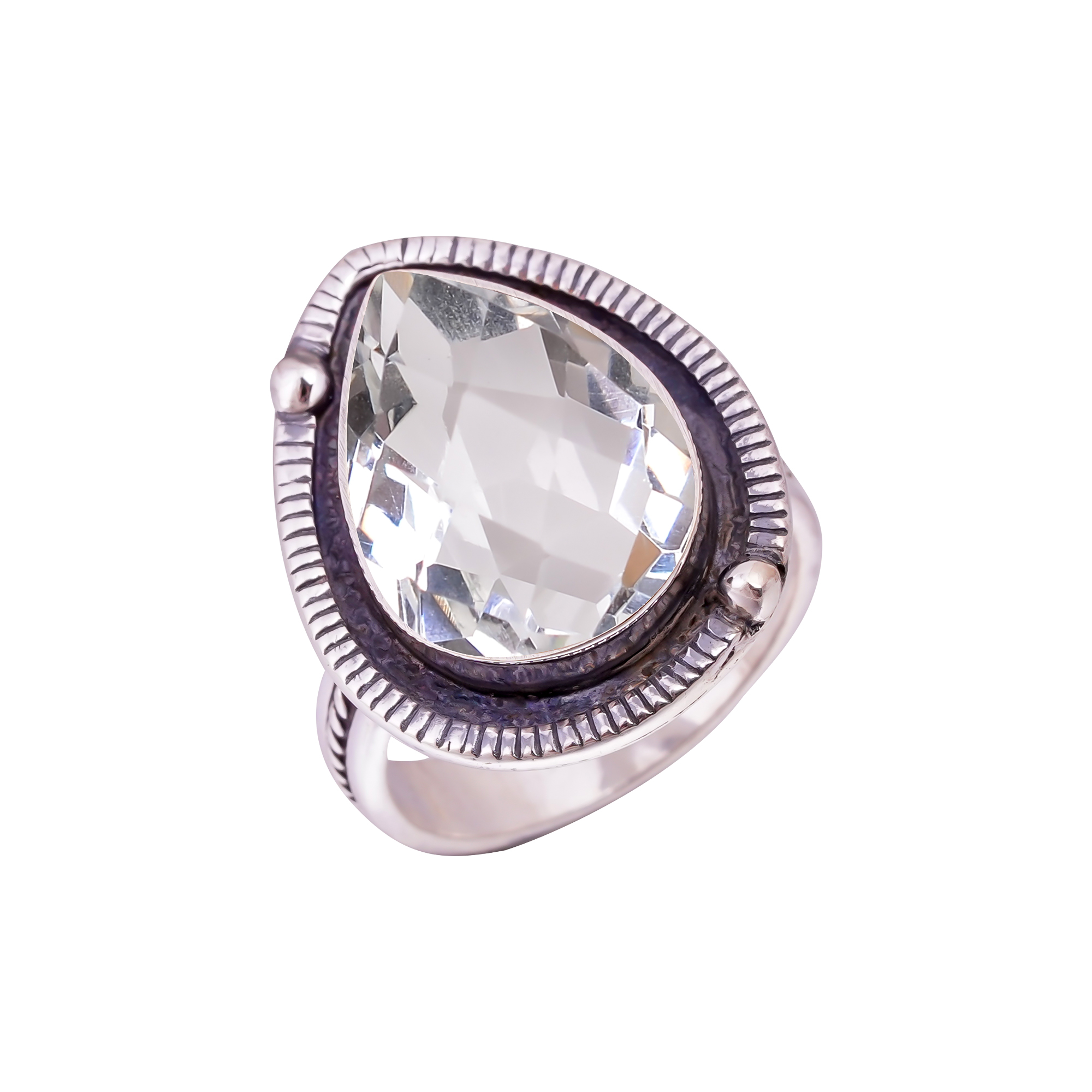 White Topaz - Simulated Gemstone 925 Sterling Silver Ring