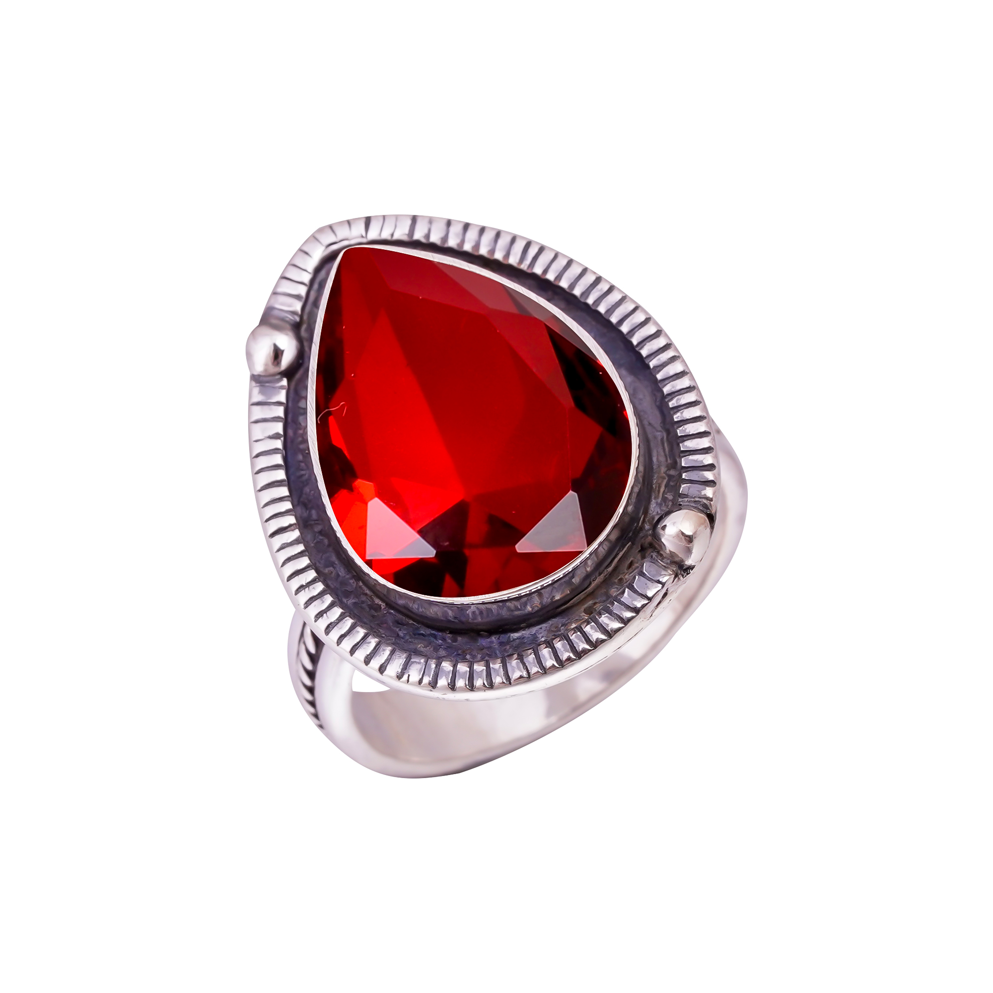 Red Garnet - Simulated Gemstone 925 Sterling Silver Ring