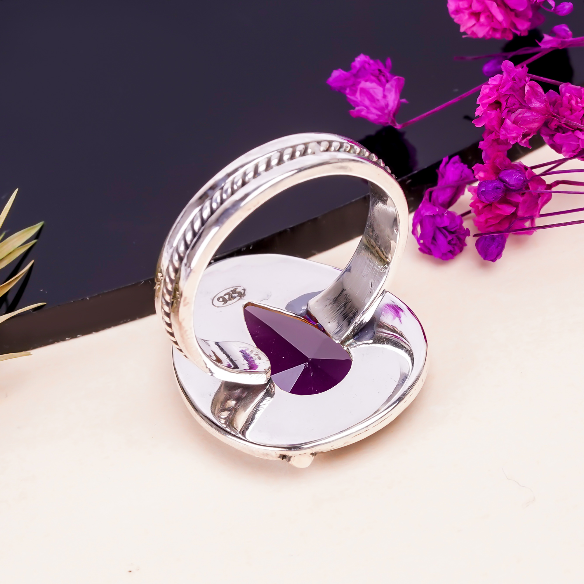 Purple Amethyst - Simulated Gemstone 925 Sterling Silver Ring
