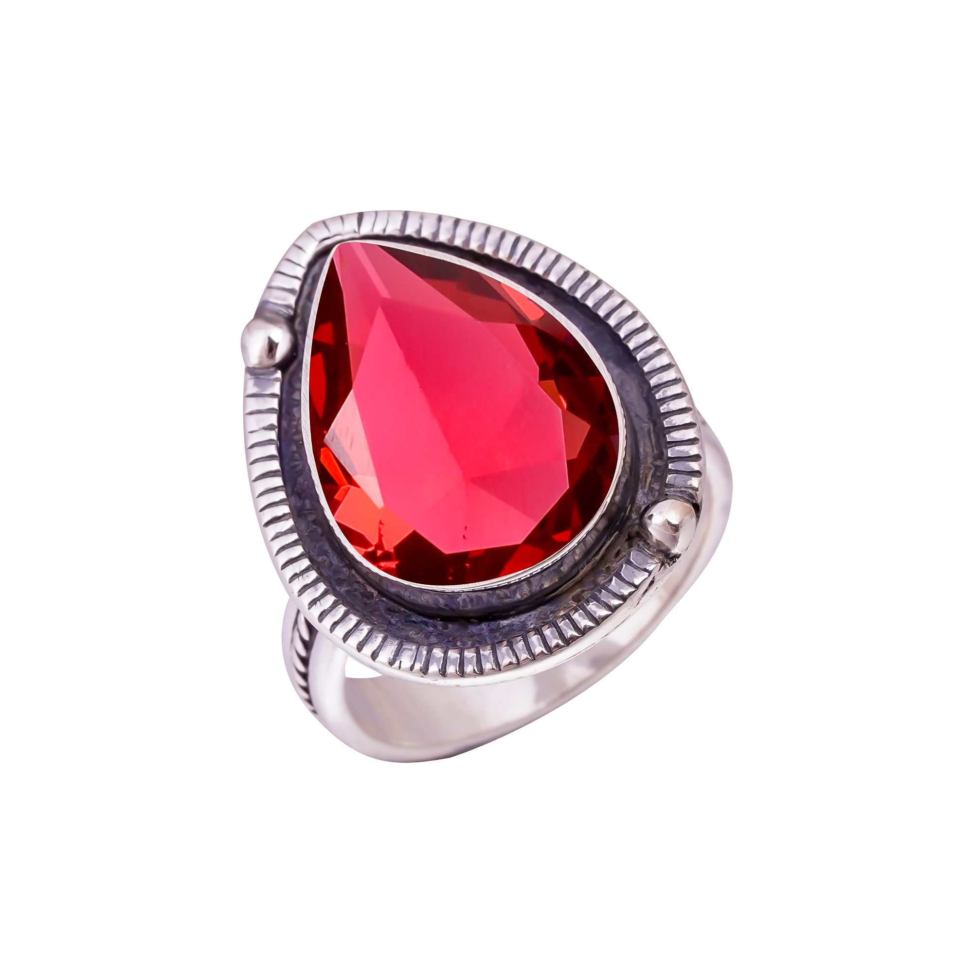 Pink Rubellite Tourmaline - Simulated Gemstone 925 Sterling Silver Ring