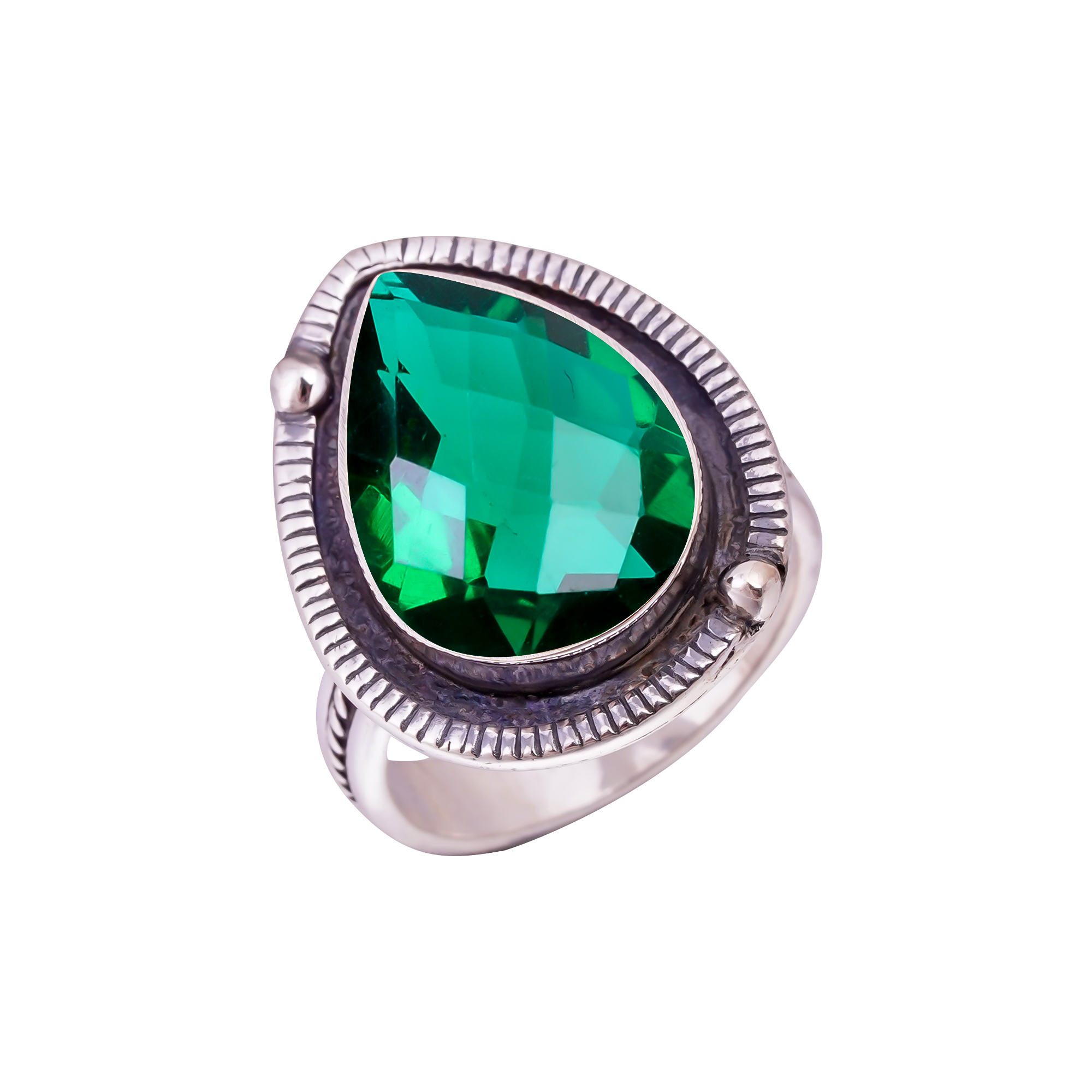 Chrome Diopside - Simulated Gemstone 925 Sterling Silver Ring