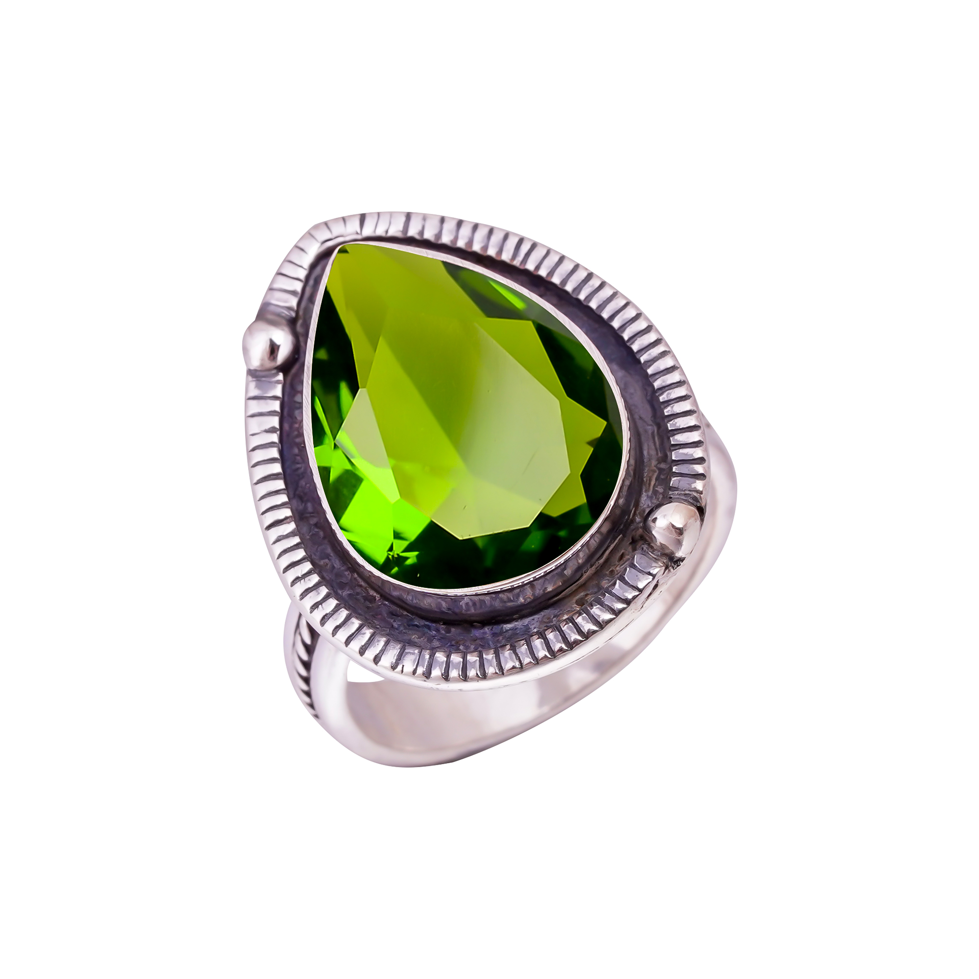 Peridot - Simulated Gemstone 925 Sterling Silver Ring
