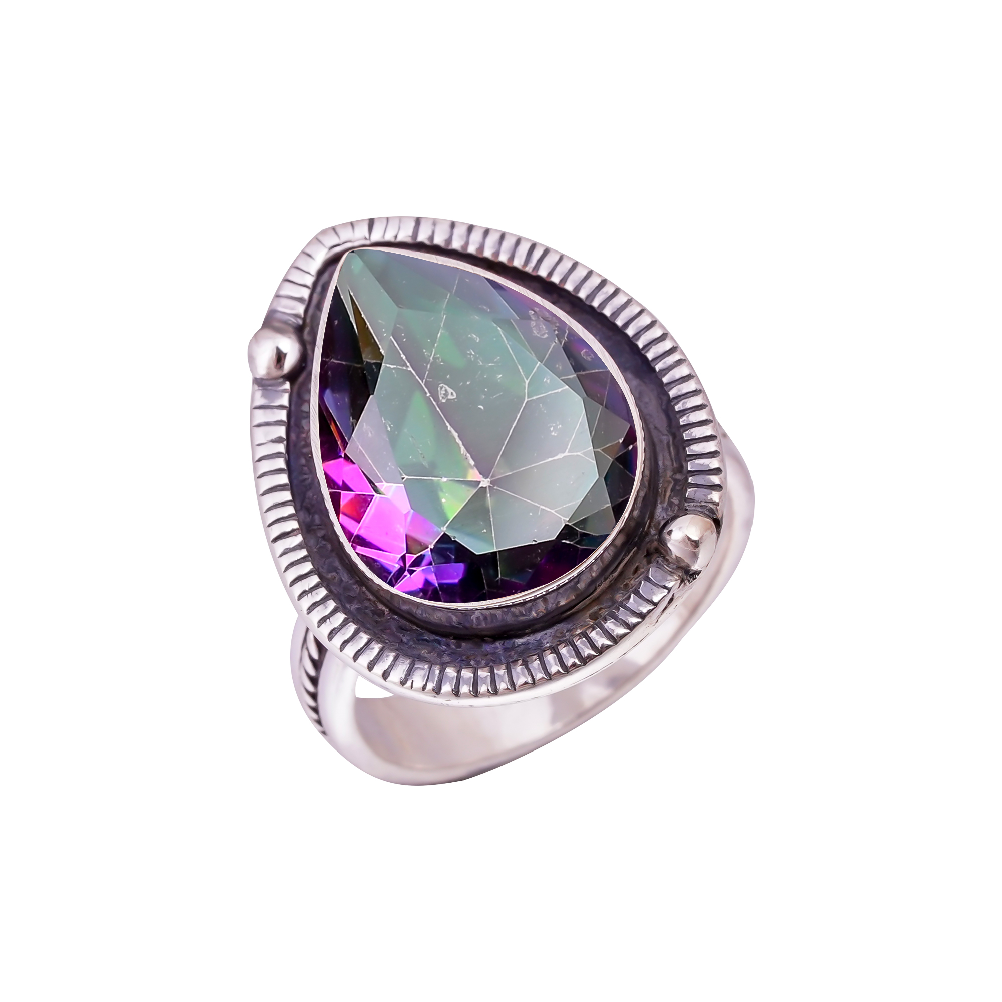 Rainbow Mystic Fire Topaz - Simulated Gemstone 925 Sterling Silver Ring