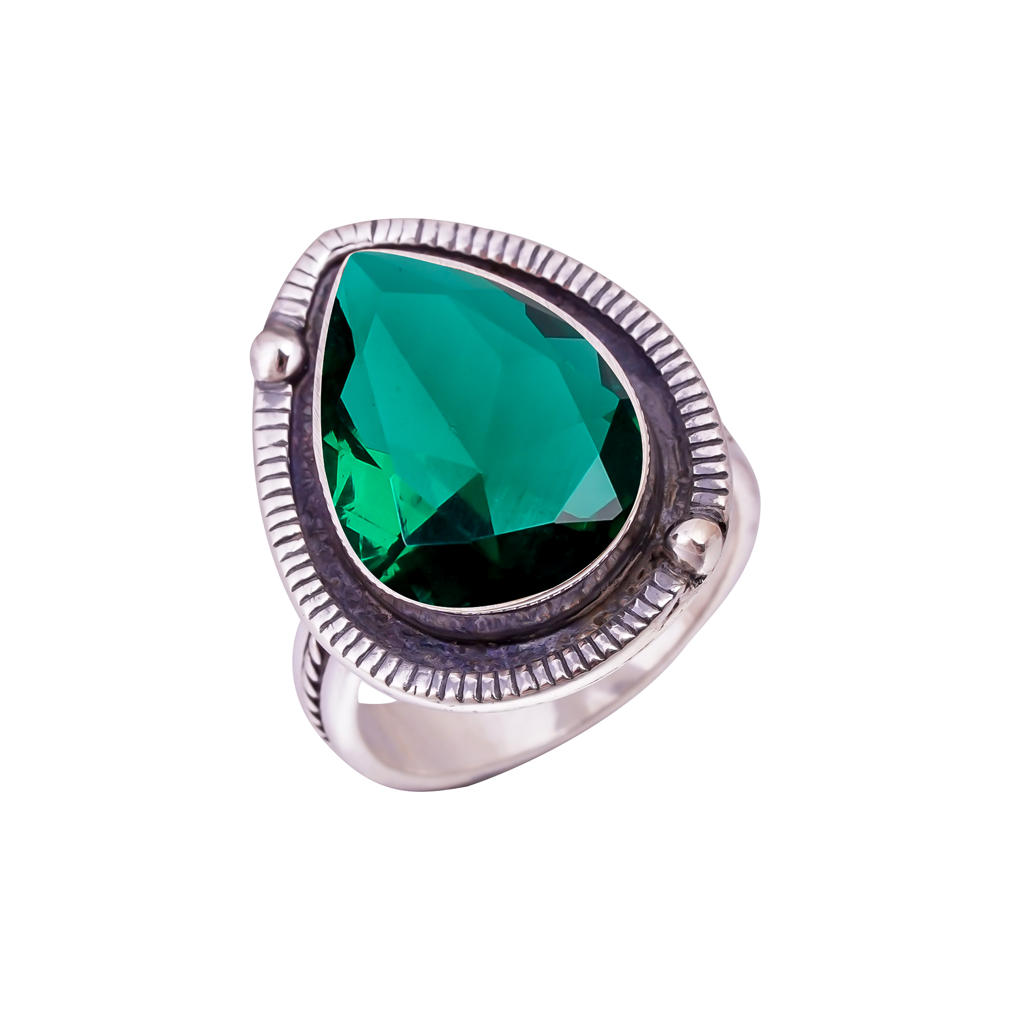 Emerald Simulated Gemstone 925 Sterling Silver Ring