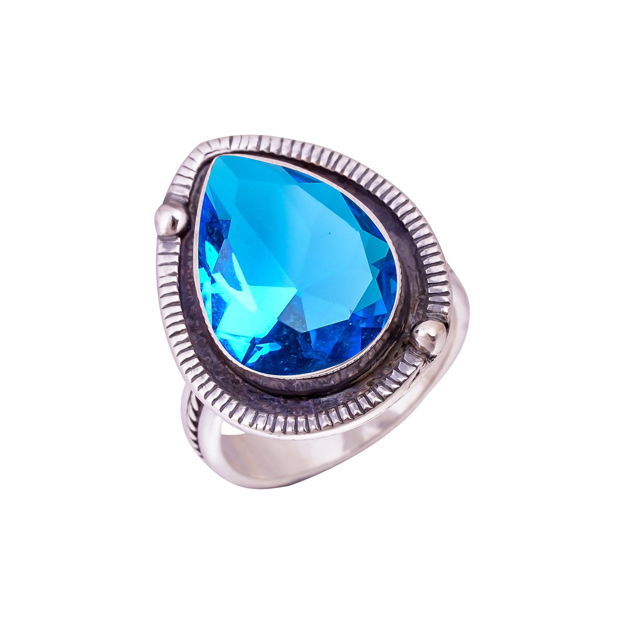 London Blue Topaz - Simulated Gemstone 925 Sterling Silver Ring